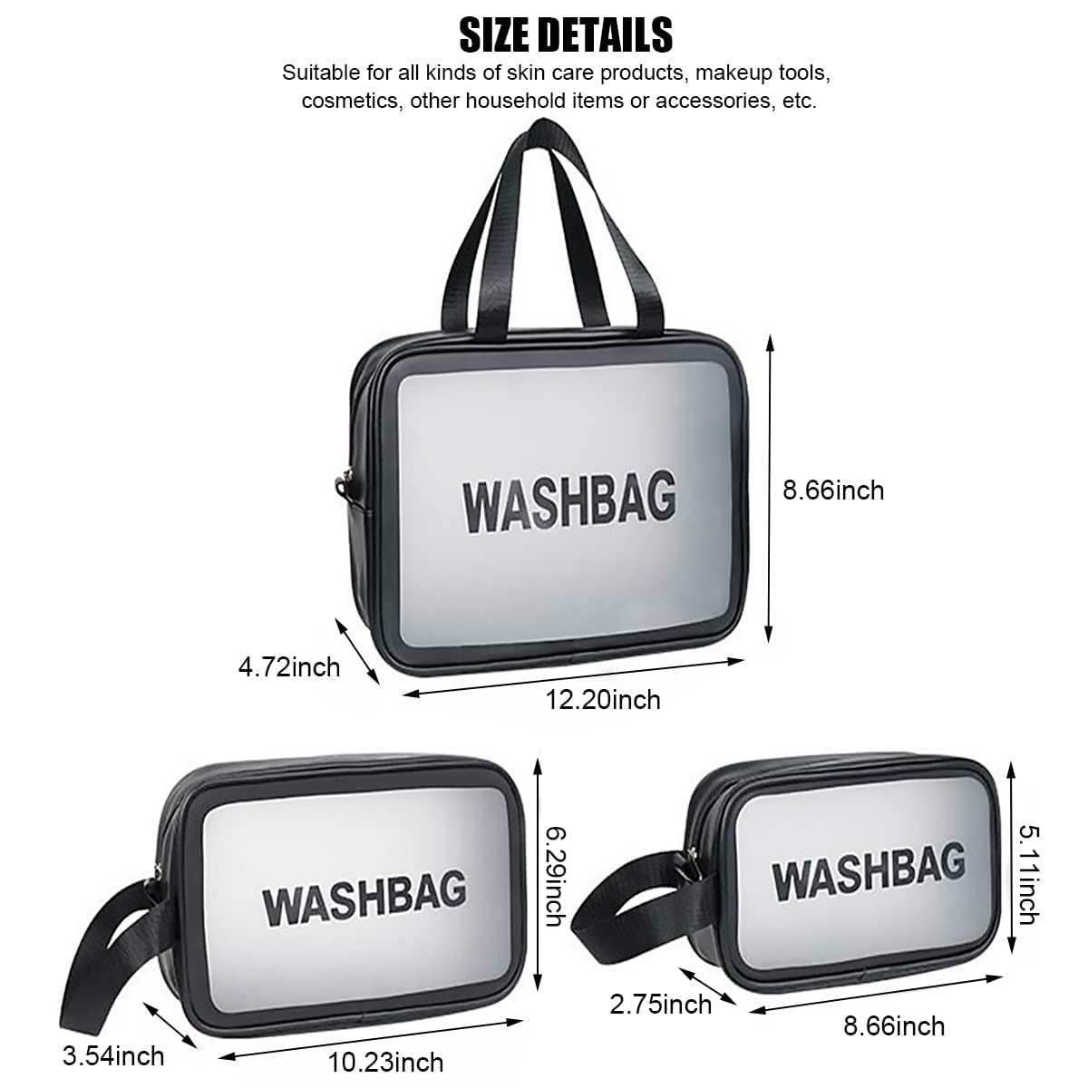 JASODANANDAN Waterproof Makeup Bag - Large Cosmetic Organizer with Zipper for Travel, Storage & Vanity | Portable Washable Makeup Pouch (Black) | Perfect for Traveling, Gym, Daily Use & Beauty Essentials Organization