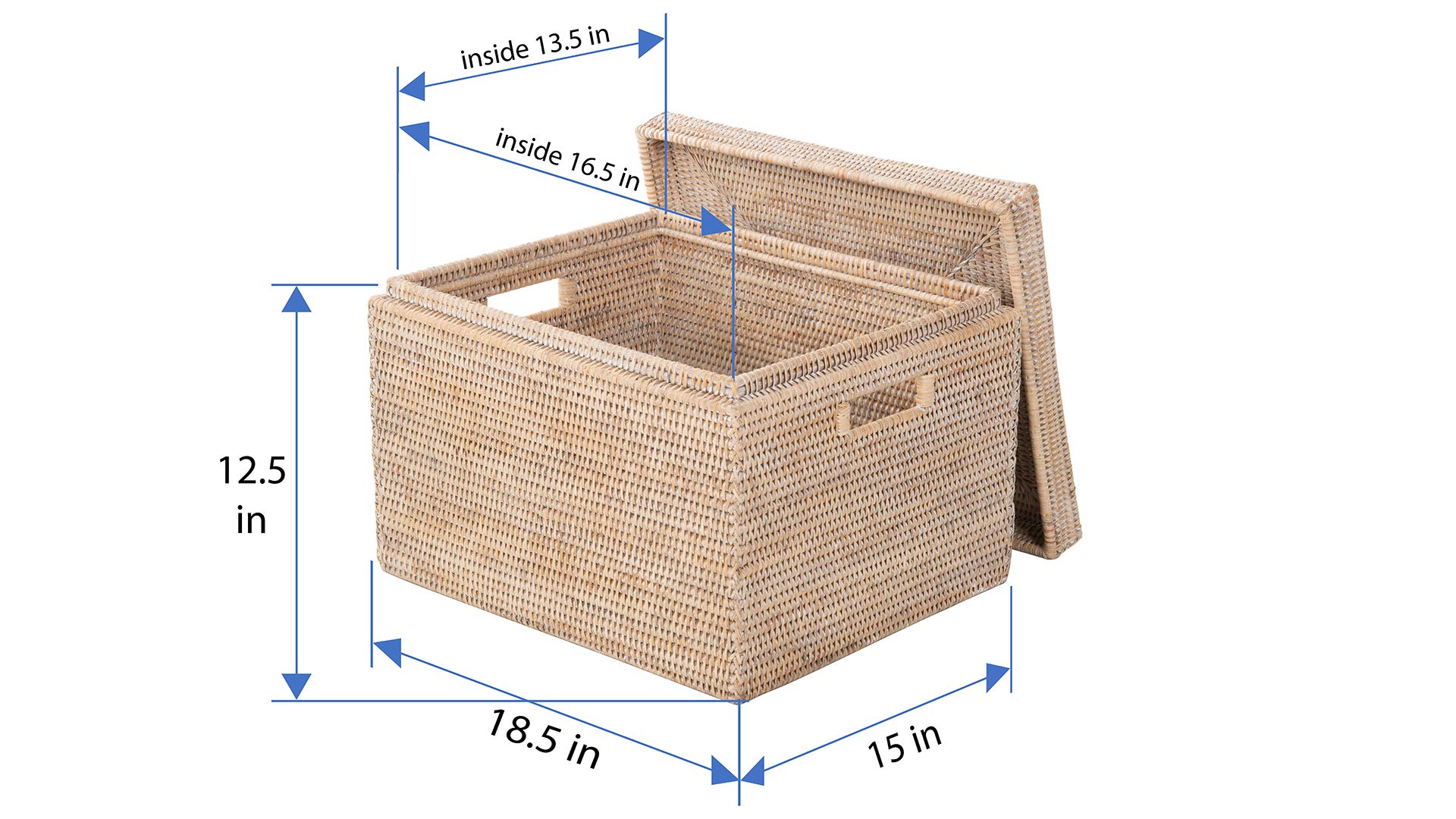 Kouboo La Jolla Rattan Storage Basket with Lid - Whitewashed Wicker Organizer for Toys, Laundry, Kitchen & Living Room | Decorative Home Storage Solution for Bedroom, Bathroom and Office Organization