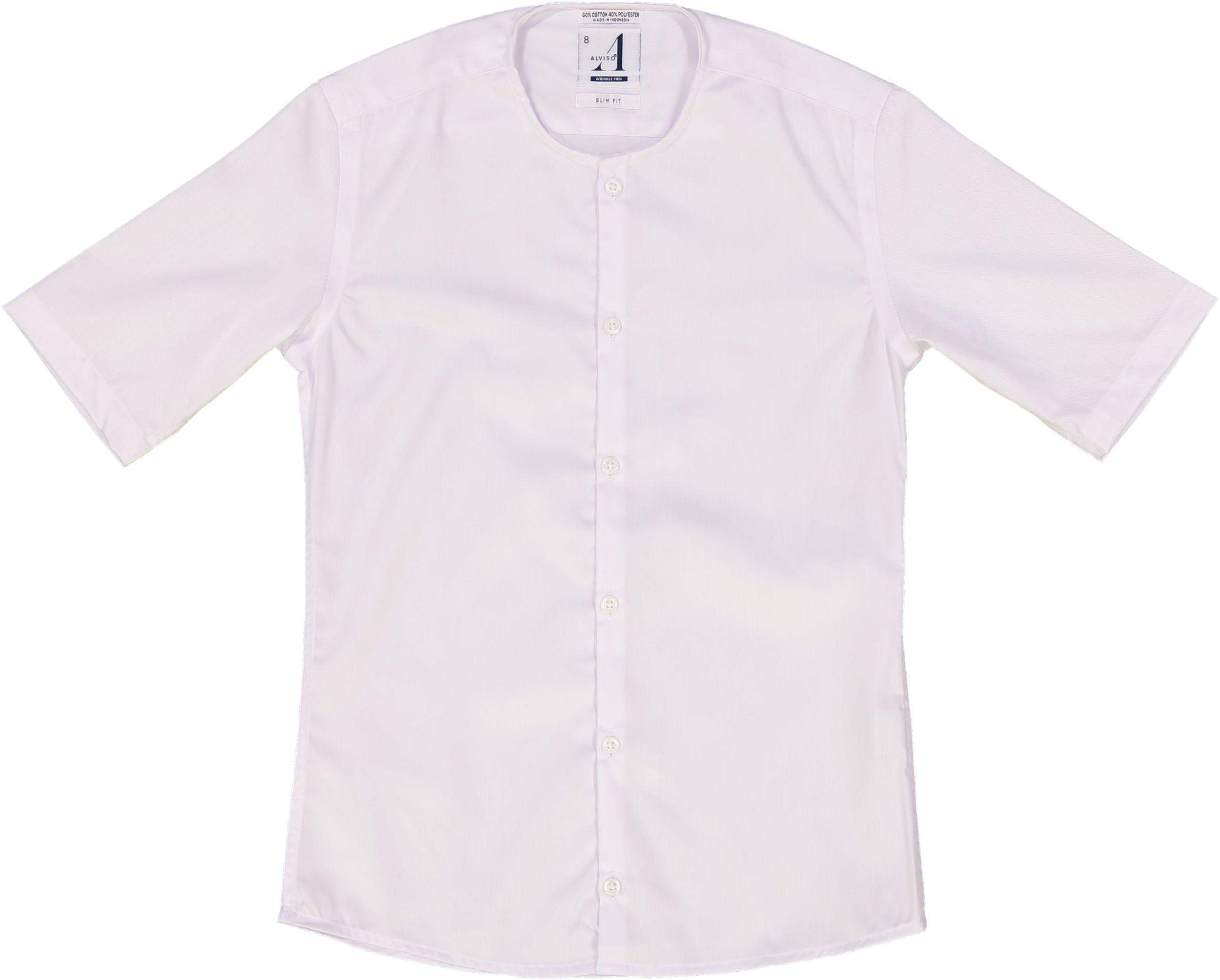 **Boys White Slim Fit Short Sleeve Collarless Dress Shirt - T601-BOSSN | Casual & Formal Wear for School, Parties & Special Occasions**