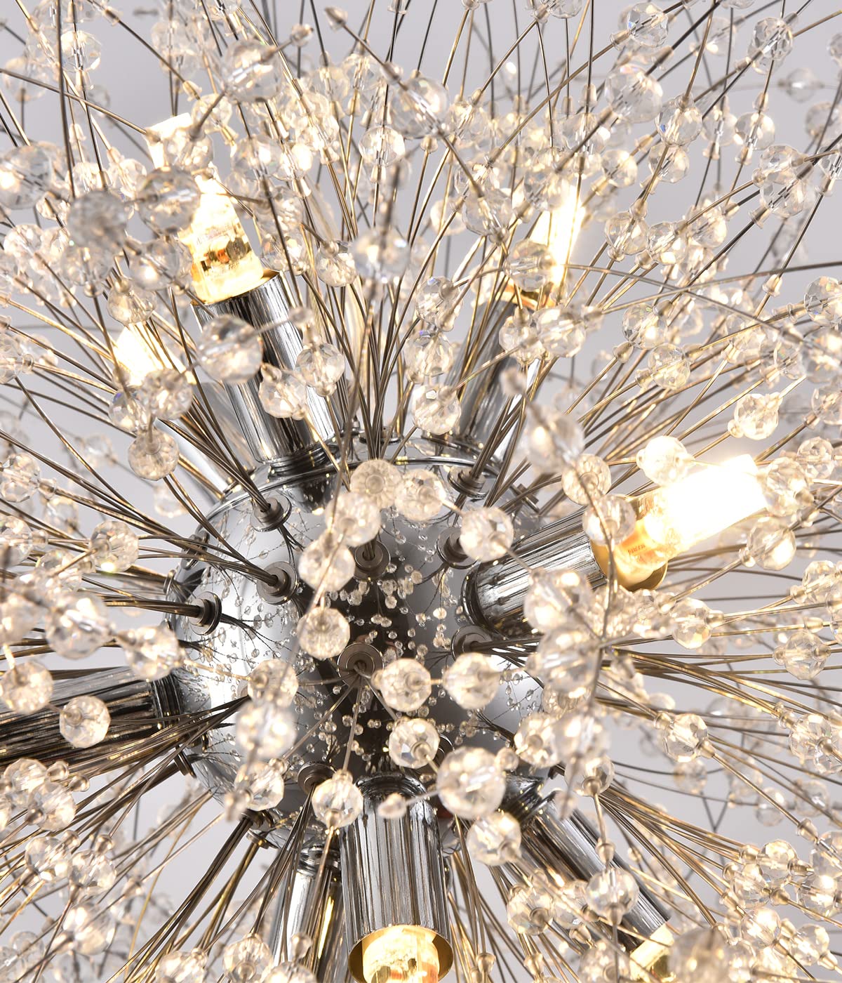 9-Light Stainless Steel Dandelion Chandelier - Modern Sputnik Pendant Lighting Fixture in Chrome Finish (19.6