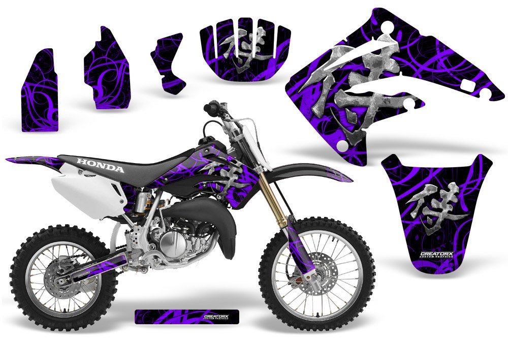 Honda CR85 Graphics Kit - Purple & Black Samurai Decals & Stickers | Motocross Dirt Bike Customization for Racing & Off-Road Adventures
