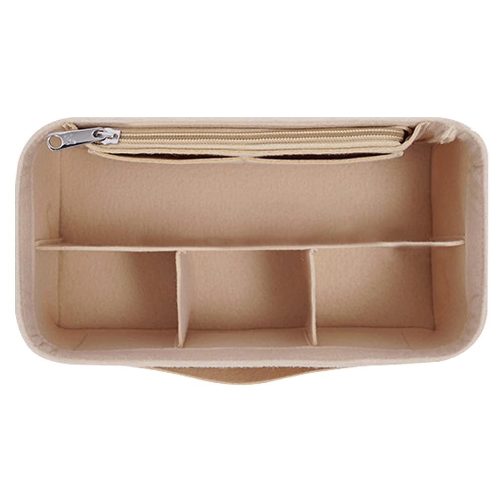 Premium Felt Purse Organizer Insert with Zipper Bag Tote Shaper - Compatible with Birkin & Designer Handbags (Beige) | Perfect for Organizing Luxury Bags, Travel & Everyday Use