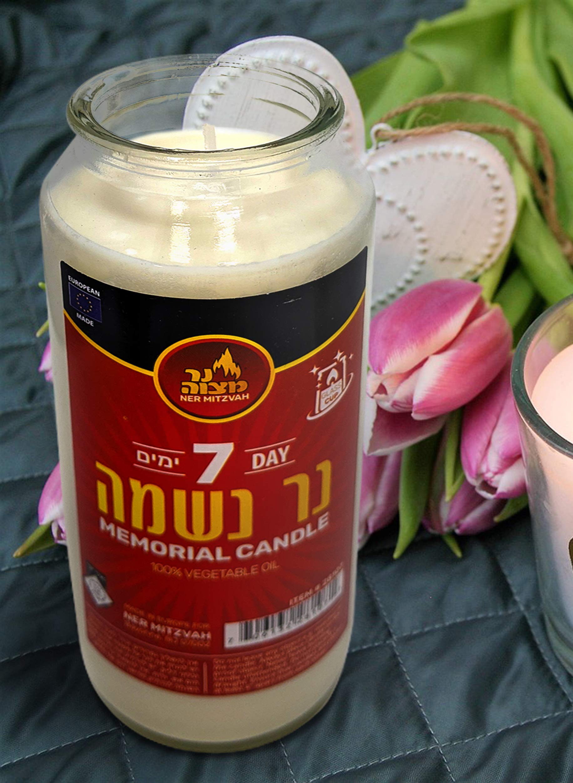 7 Day Yahrzeit Candle - Kosher White Memorial Candles (3-Pack) for Yom Kippur & Jewish Holidays - 100% Vegetable Wax Prayer Candle in Glass Jar - Perfect for Synagogue, Home Memorials & Religious Ceremonies