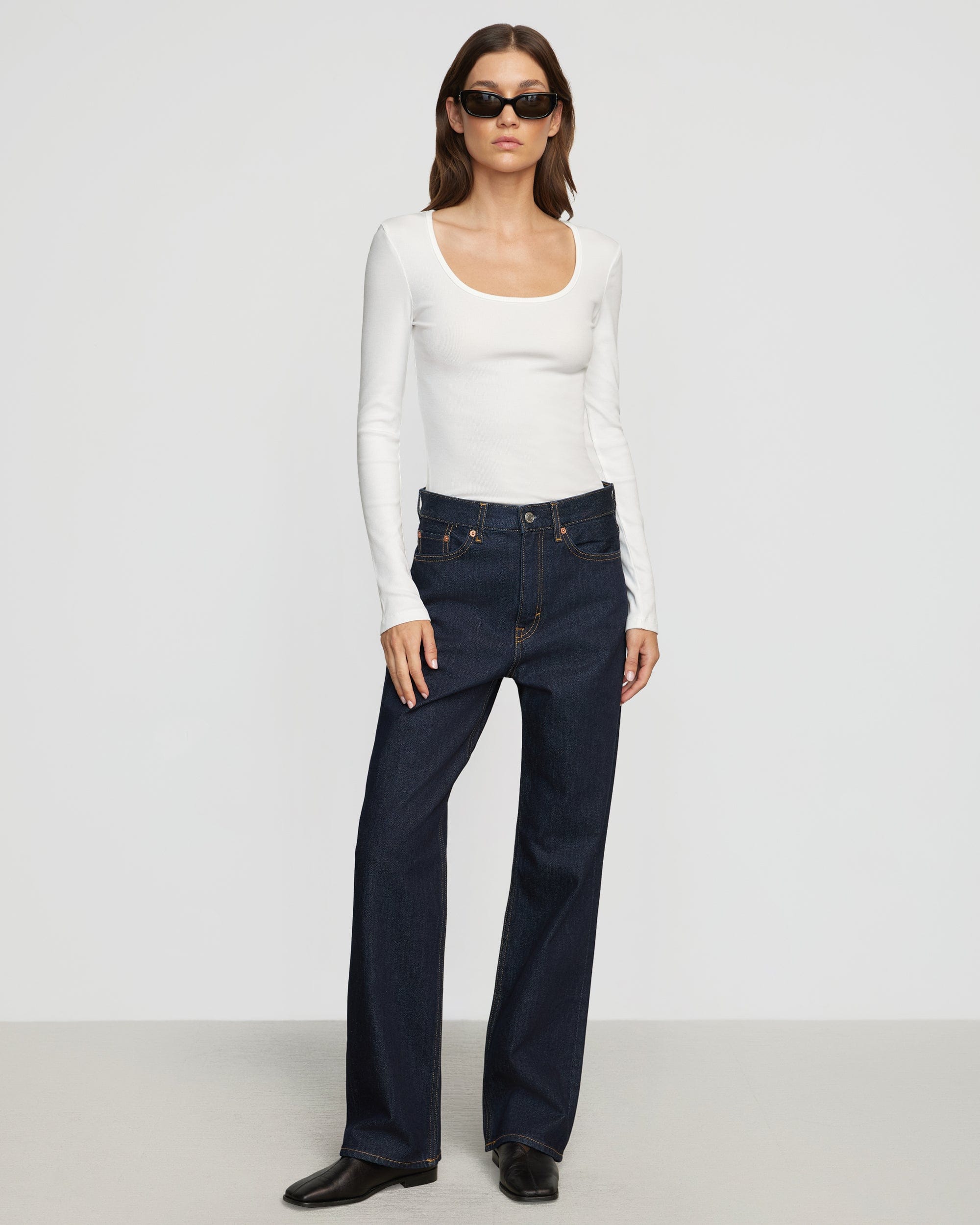 Rosa Ribbed Scoop Neck Semi-Sheer T-Shirt for Women - Soft Stretch Casual Top for Everyday Wear & Layering