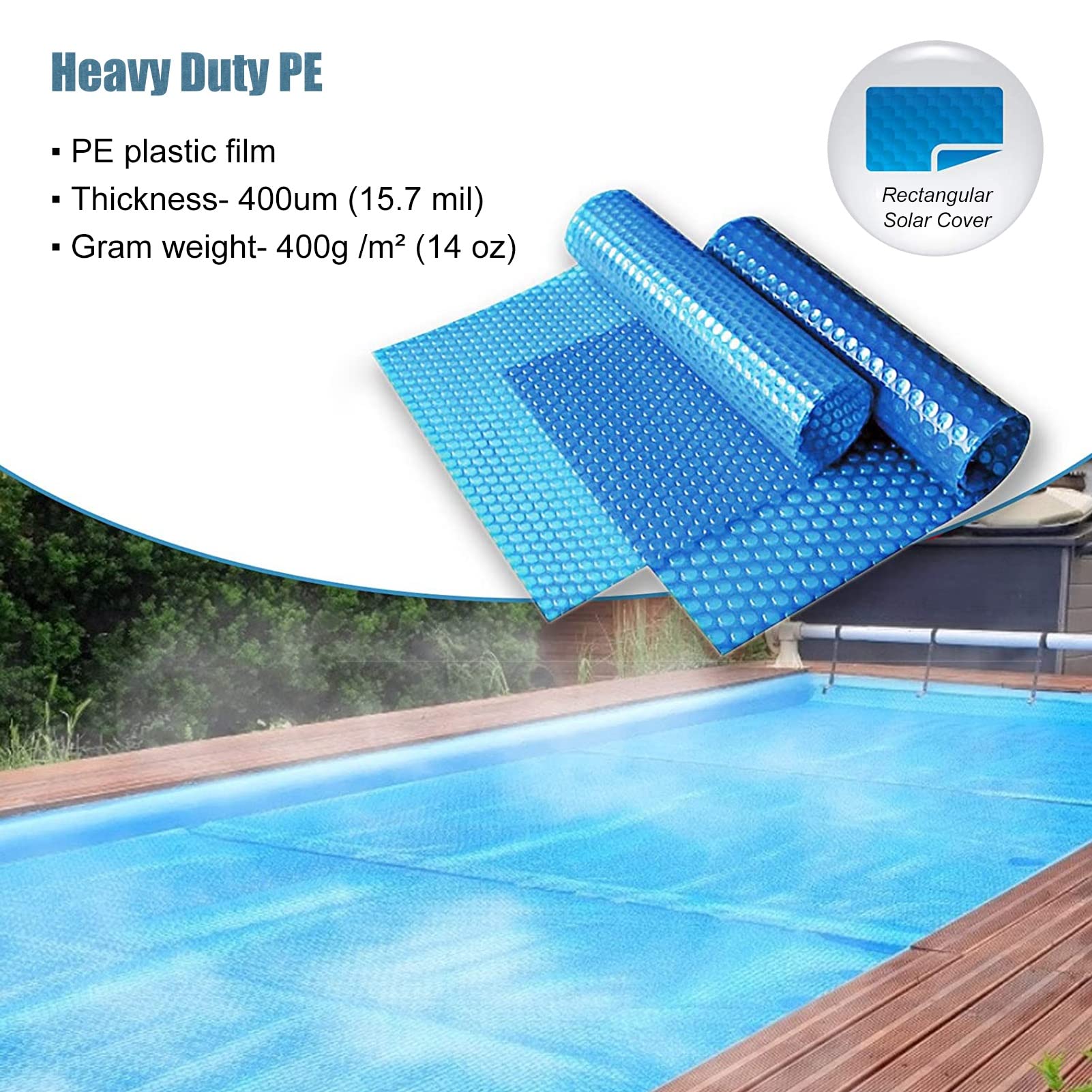 ERRULAN Blue Solar Pool Cover - Heavy Duty Swimming Pool Solar Blanket for Above Ground & Inground Pools - 1.5x6m/5x19.7ft Rectangle Heat Retention Cover - Perfect for Extending Swimming Season & Reducing Water Evaporation