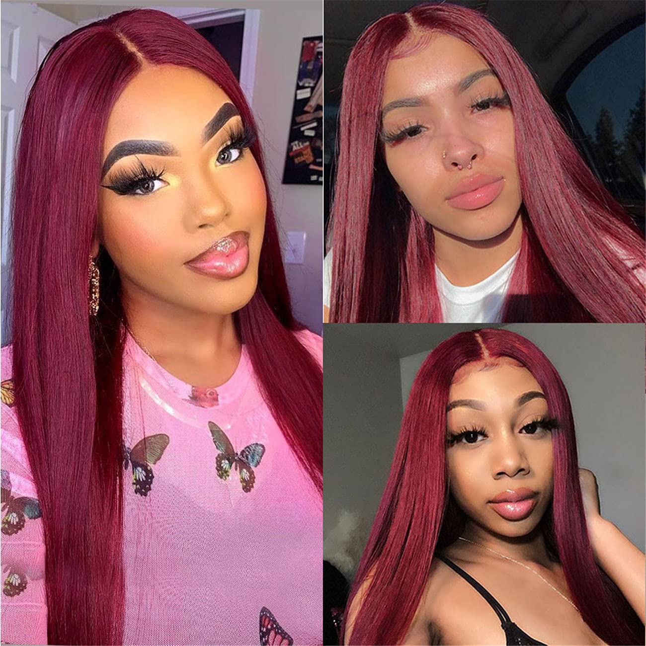 Wiggins Burgundy 16 Inch Human Hair Lace Front Wig - 4x4 Closure, Straight 99J, Pre-Plucked & Glueless for Black Women | Perfect for Daily Wear, Parties & Special Occasions