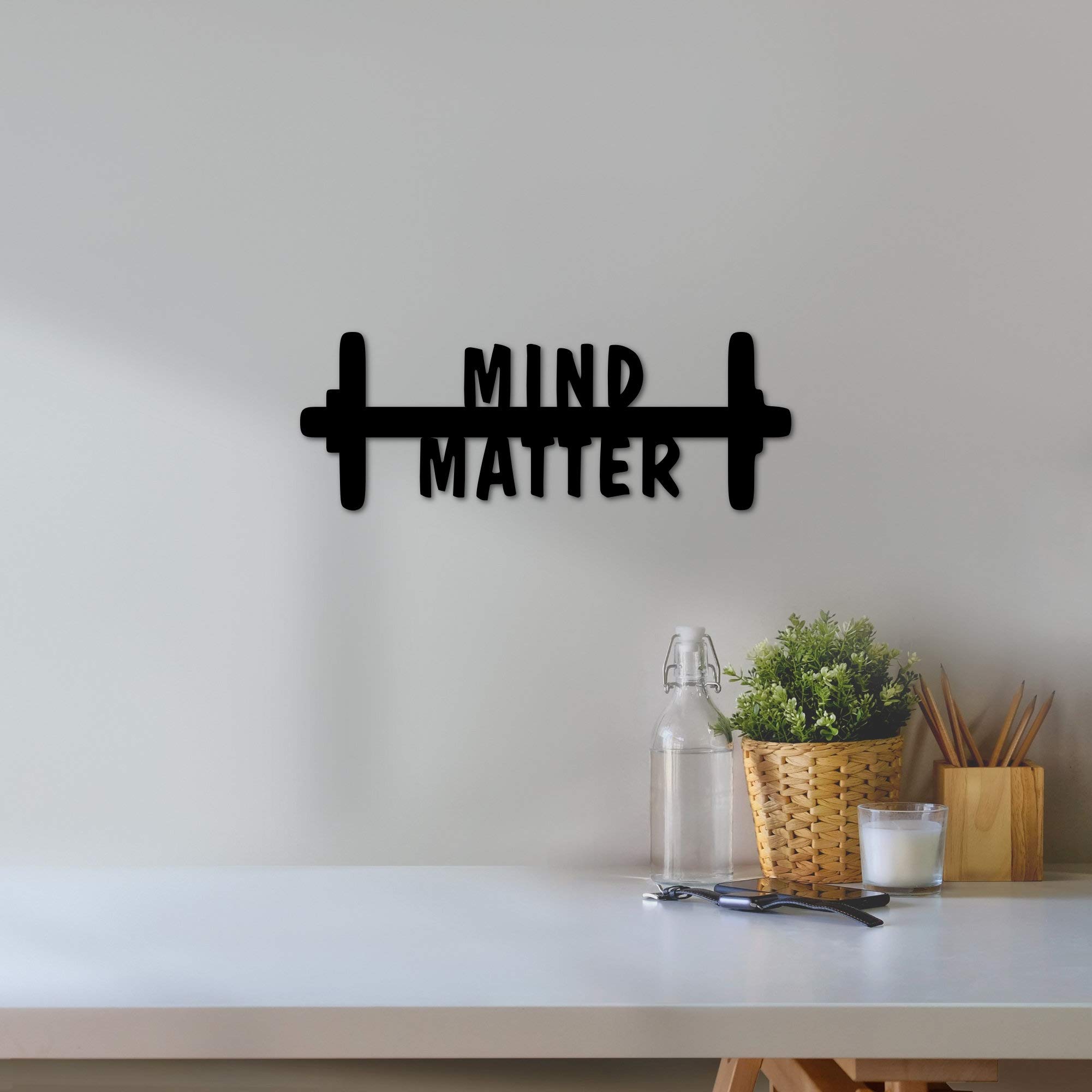 Mind Over Matter Gym Motivational Metal Wall Art - Home & Gym Decor - Workout Inspiration Sign - Trainer Metal Cutout Decal for Fitness Rooms & Home Gyms