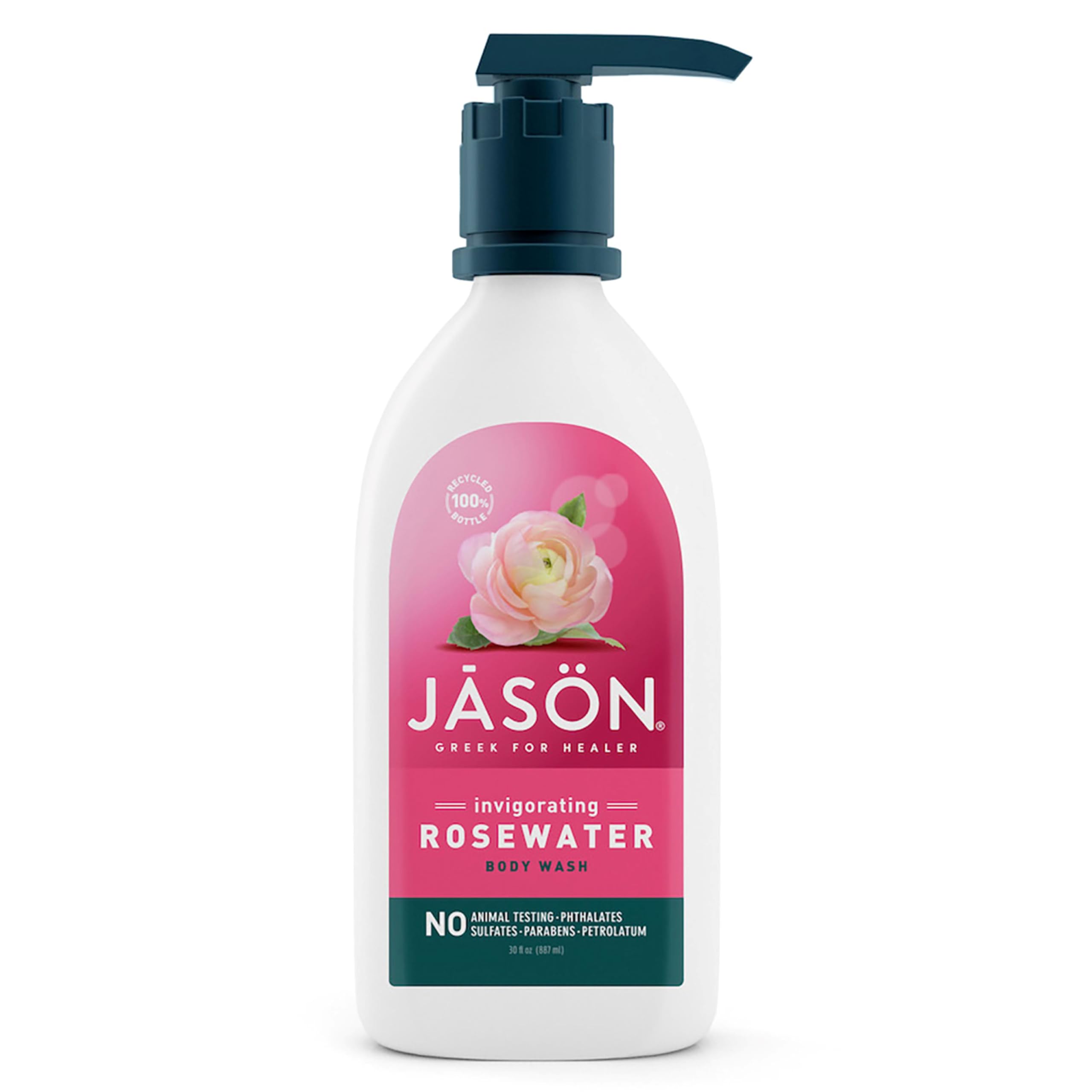 JASON Rosewater Invigorating Body Wash - Hydrating & Gentle Cleansing for Soft Skin, 30 fl oz | Perfect for Daily Shower & Spa-Like Relaxation