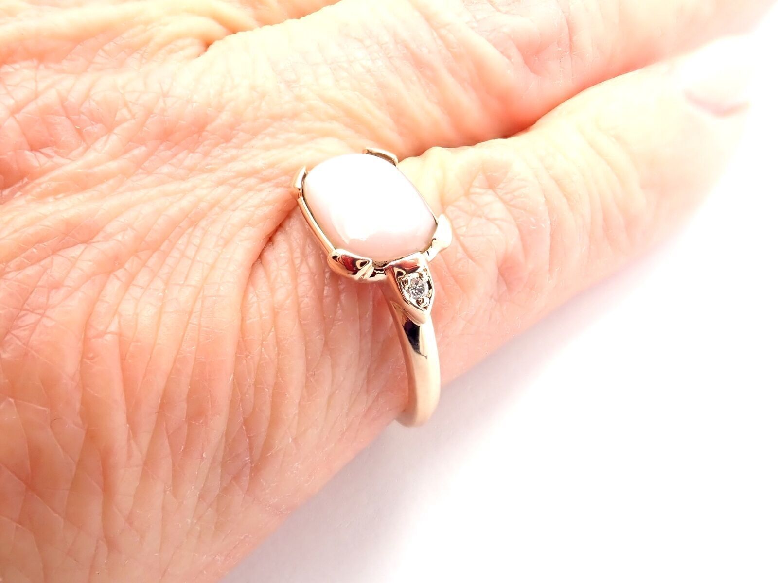 Authentic Cartier Tortue 18K Rose Gold Diamond Mother of Pearl Ring - Luxury Jewelry for Women, Elegant Gift for Anniversary & Special Occasions