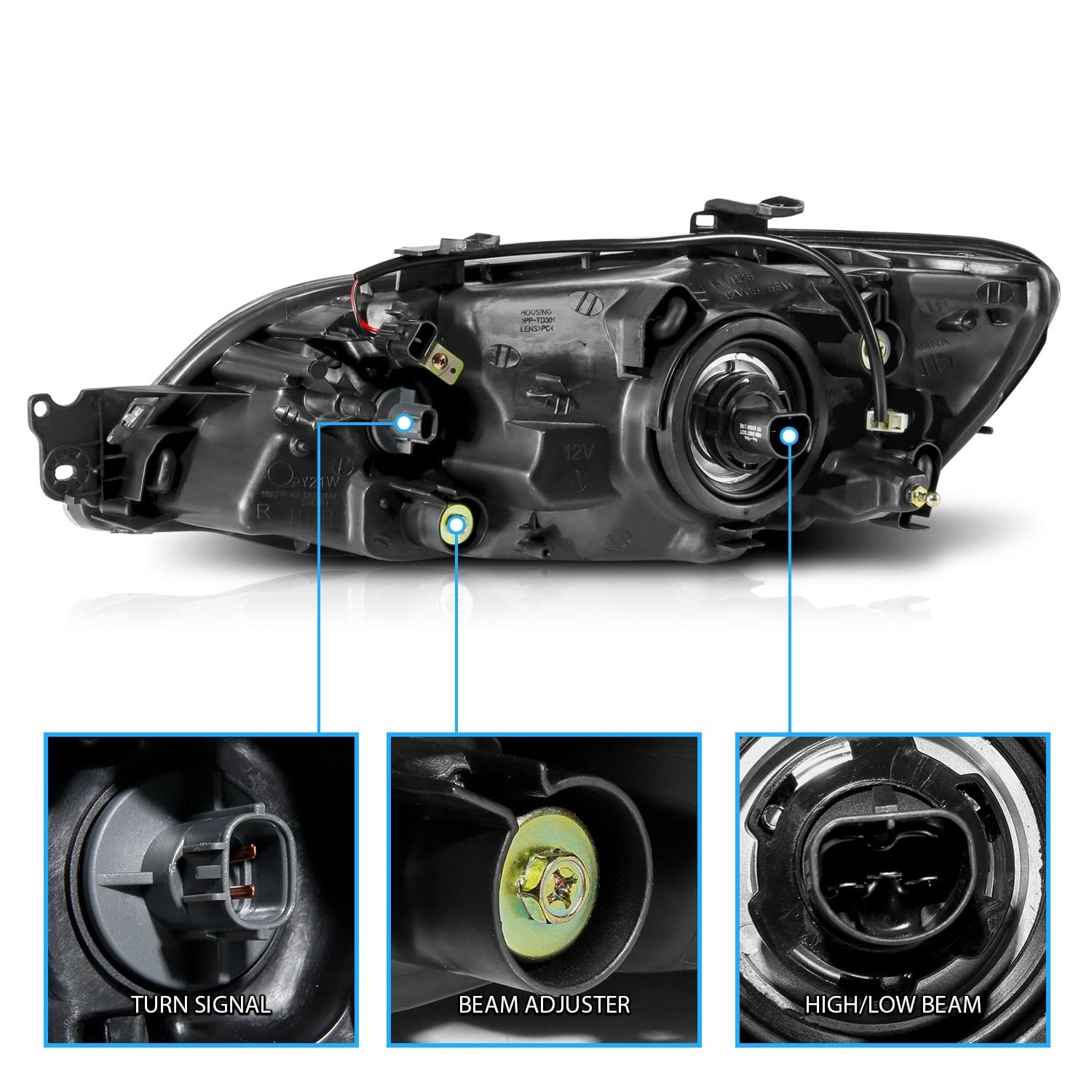 AmeriLite Black Replacement Headlights Set for 2002-2003 Mitsubishi Lancer - Left & Right Side Headlamps - Improve Night Visibility & Style Upgrade for Daily Driving & Car Shows