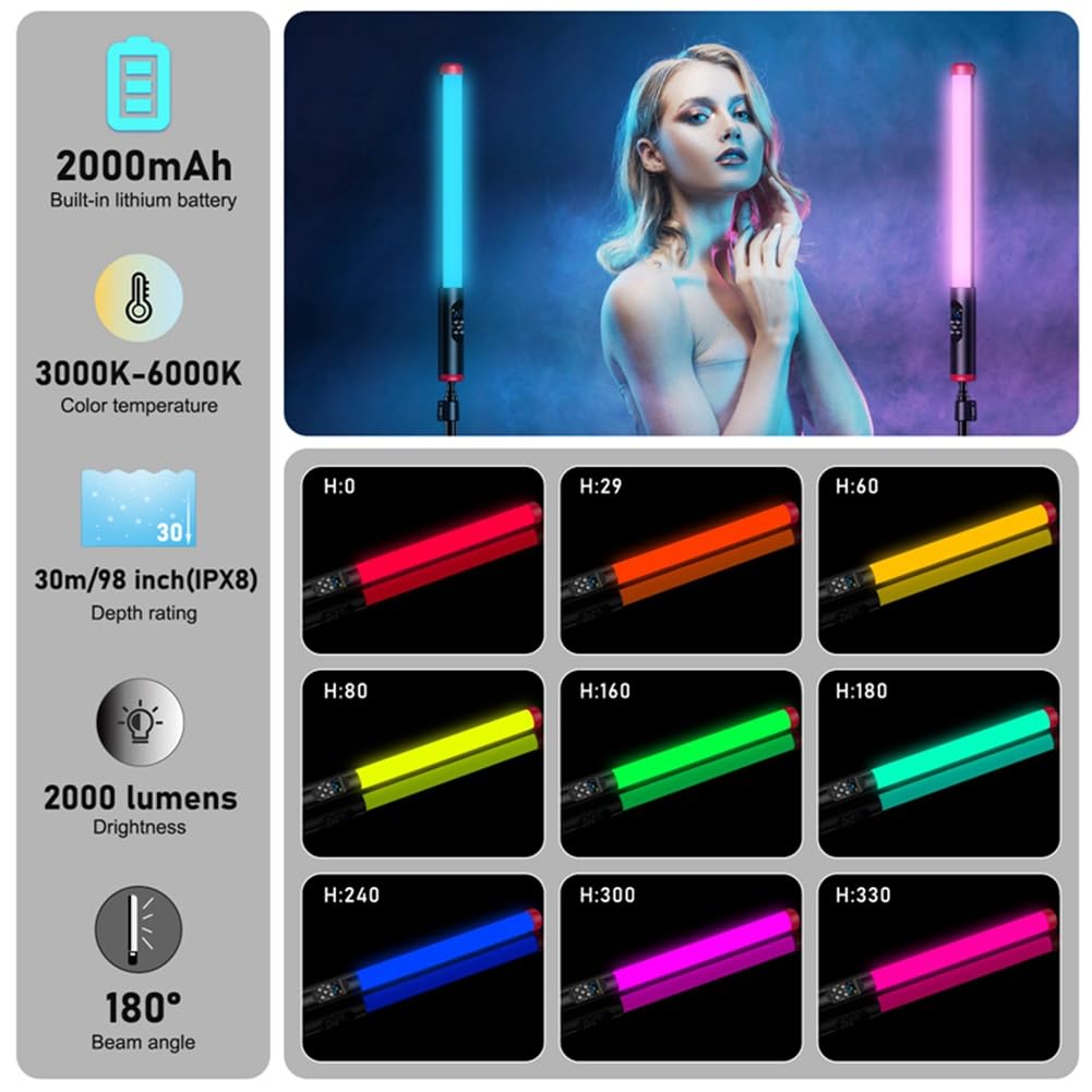 Qwertfeet 3000-6000K Adjustable RGB LED Light Bar - Professional Photography Fill Light, Ambient Lighting & Underwater Diving Handheld Light - Perfect for Studio, Vlogging, and Marine Exploration
