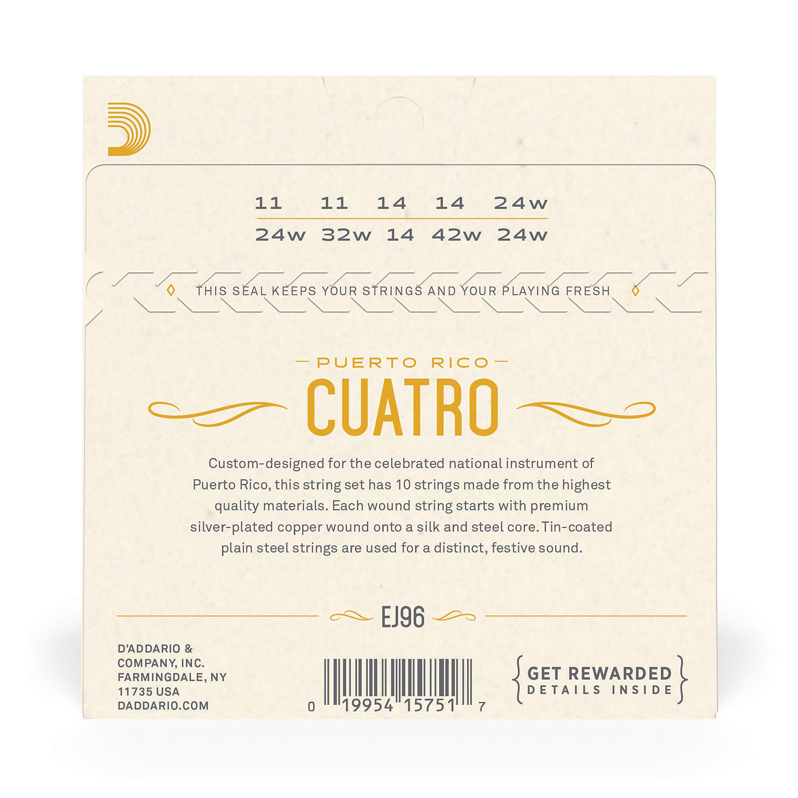 D'Addario EJ96 Cuatro Strings for Puerto Rico - High-Quality Nylon Strings for Traditional Cuatro Music | Perfect for Folk, Latin, and Classical Performances