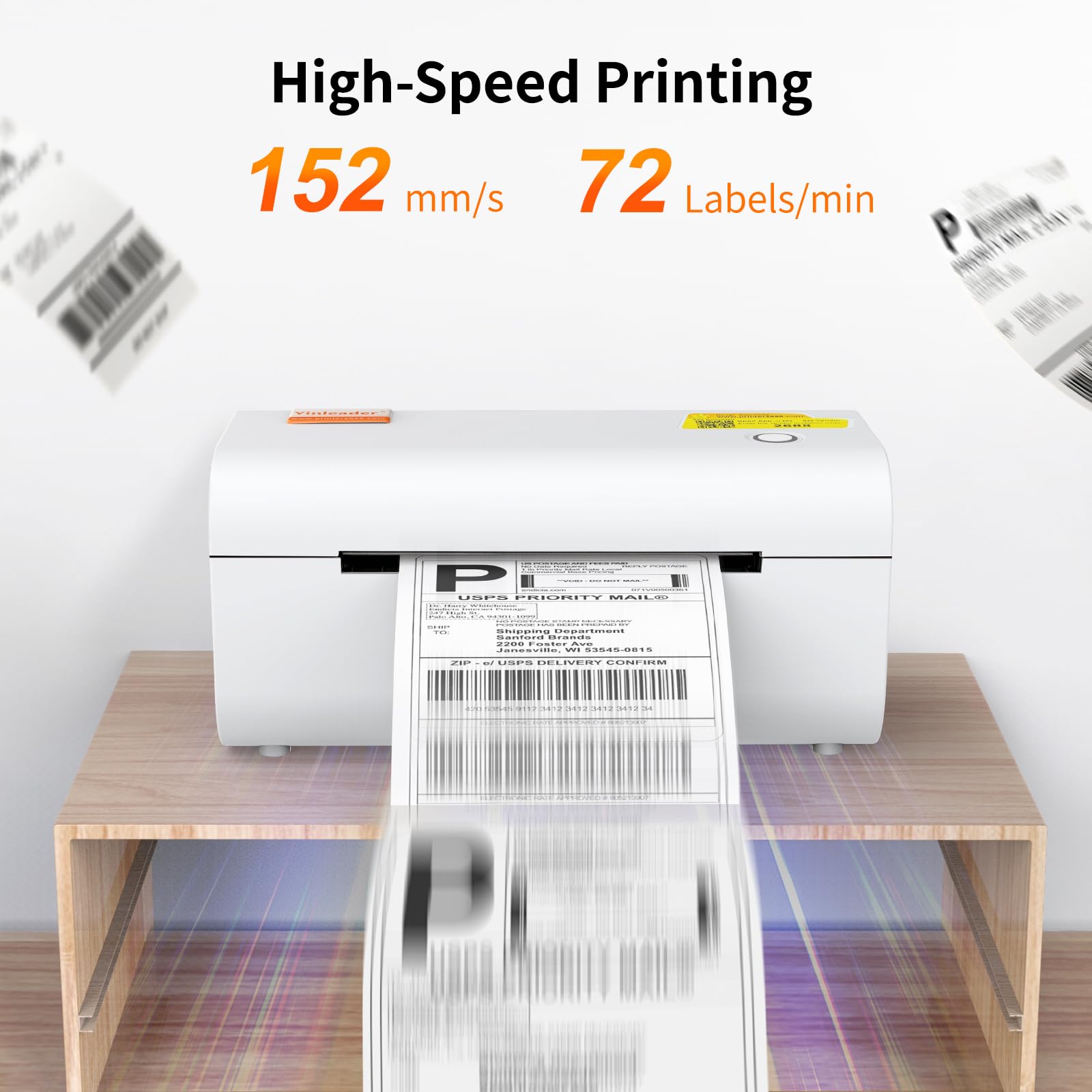 Yinleader 4x6 Bluetooth Thermal Shipping Label Printer - Compatible with Chrome OS, Windows, Mac, iOS & Android - Works with Amazon, eBay, UPS, USPS, FedEx, Shopify - Wireless Label Maker for Home Office & Small Business Shipping Needs (White)