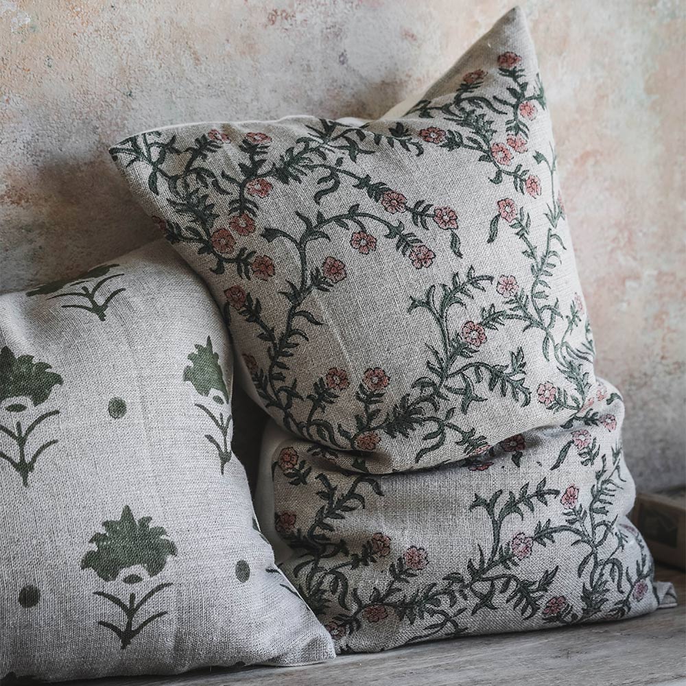 Handmade Linen Block Printed Pillow Cover No. 0226 - Bohemian Home Decor for Living Room, Bedroom, or Sofa