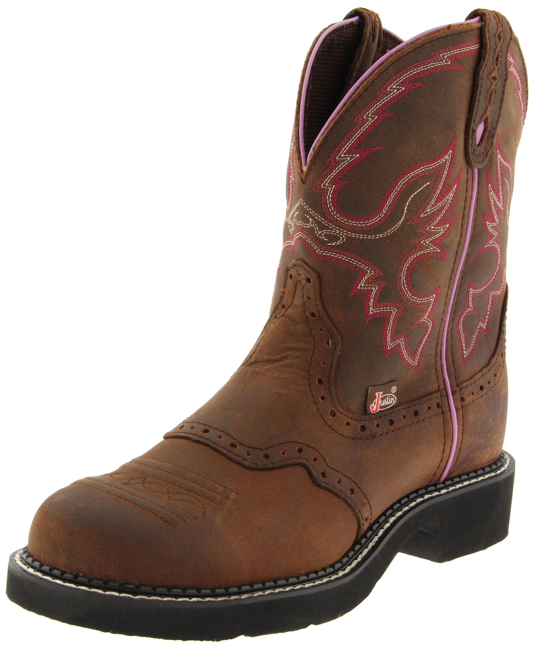 JUSTIN Boots Women's Brown Flower Embossed Cowgirl Boots - Western Style Ankle Boots for Women, Comfortable & Stylish for Country Dancing, Rodeo, and Everyday Wear