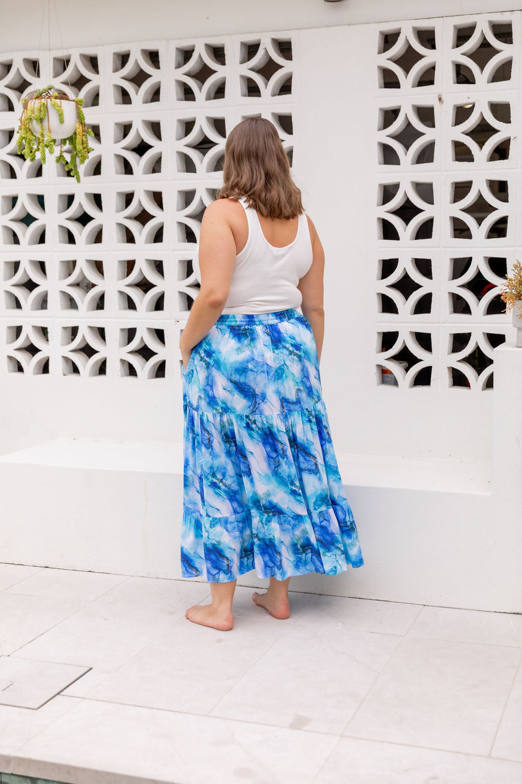 Kimmy Skirt in Mystic Ink - Women's Flowy Midi Skirt with Elastic Waist | Perfect for Casual Wear, Office Outfits & Summer Dresses