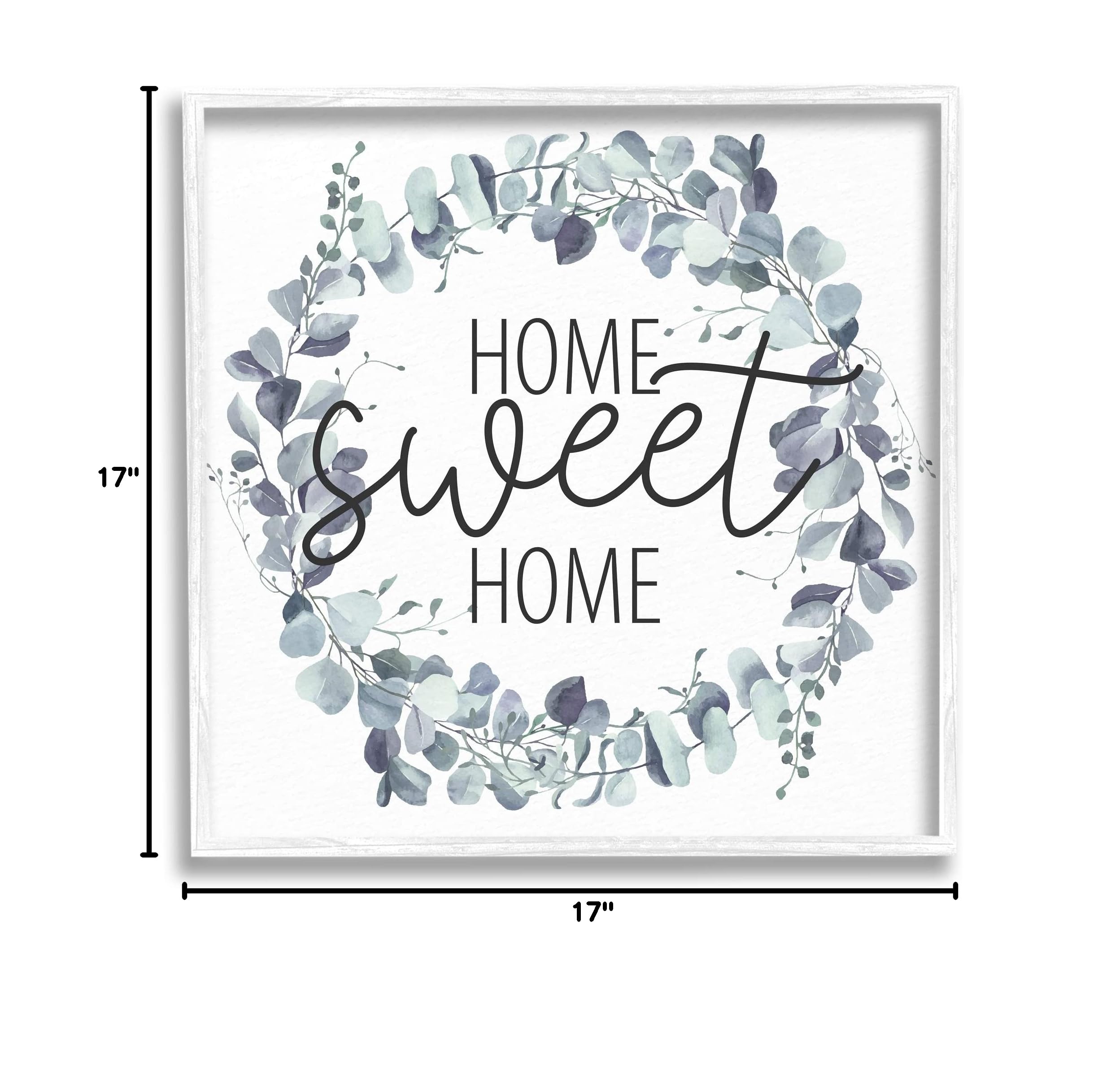 Stupell Industries Home Sweet Home Greeting Blue Green Eucalyptus Plant Wreath Wall Decor - Handmade Floral Wreath for Front Door, Living Room, Bedroom - Perfect Housewarming Gift & Farmhouse Home Decor