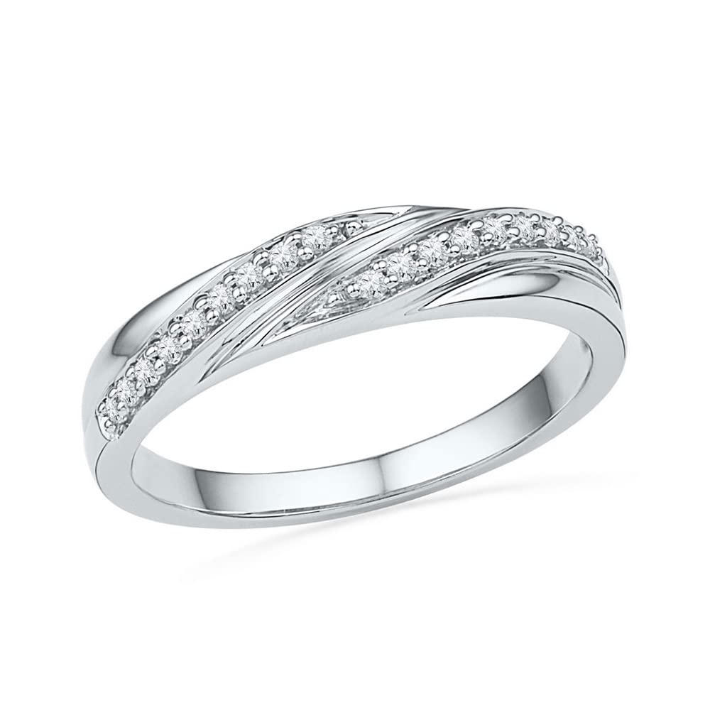 10K White Gold Women's Round Diamond Simple Band Ring - 1/10 CTTW - Elegant Wedding, Engagement, Anniversary Jewelry Gift for Her