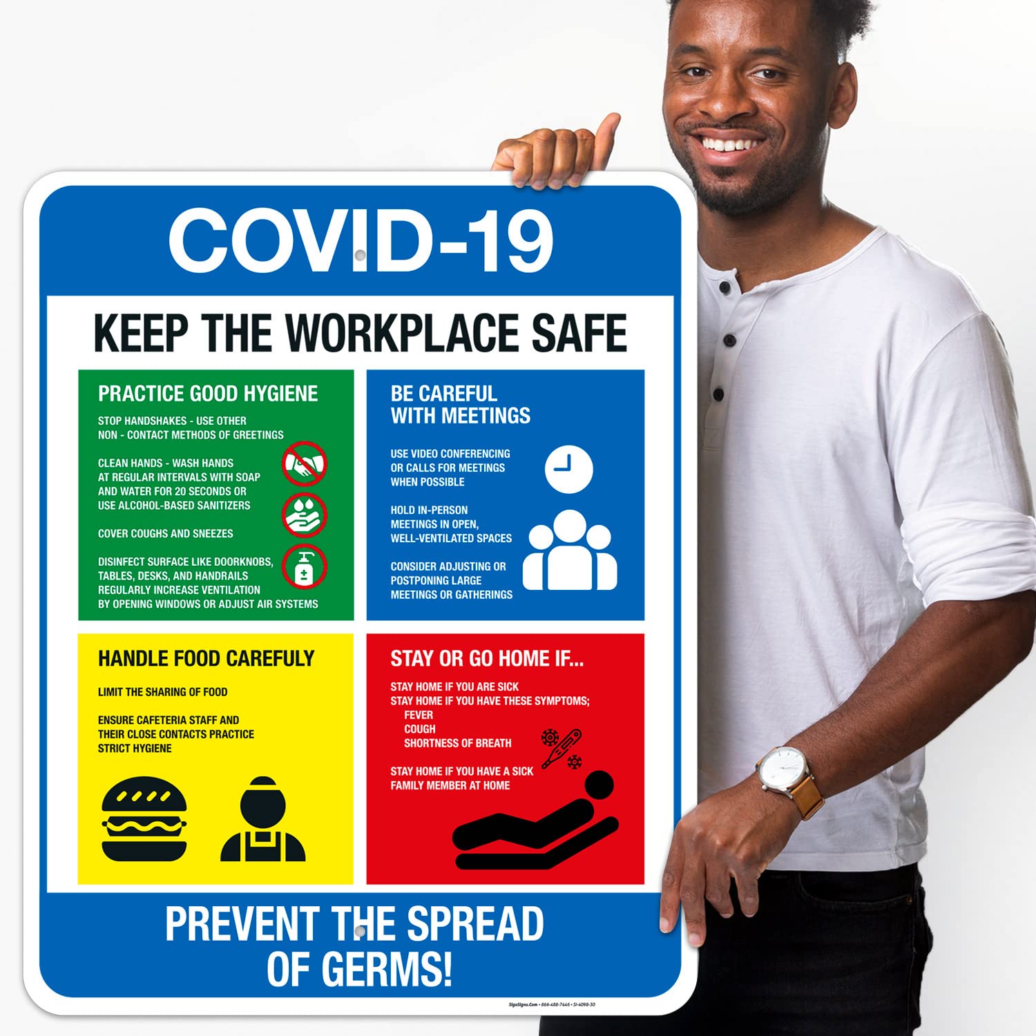 COVID-19 Social Distancing Sign - 24x30 Inch Rust-Free Aluminum Safety Poster for Businesses | Fade-Resistant, Easy to Mount | Indoor/Outdoor Use | Made in USA - Perfect for Offices, Stores & Public Spaces