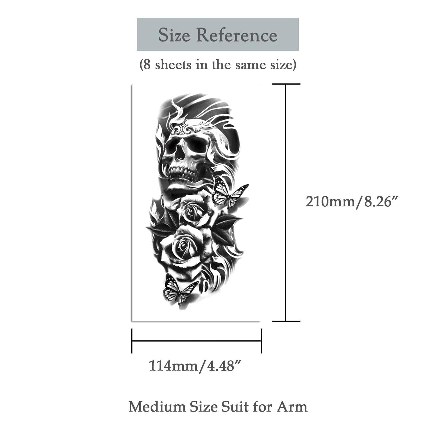 8 Sheets Waterproof Fake Body Art Temporary Tattoos - Skull, Face Flower, Eye, Snake & Bird Wing Designs for Arms & Legs | Perfect for Halloween, Cosplay, Parties & Festivals