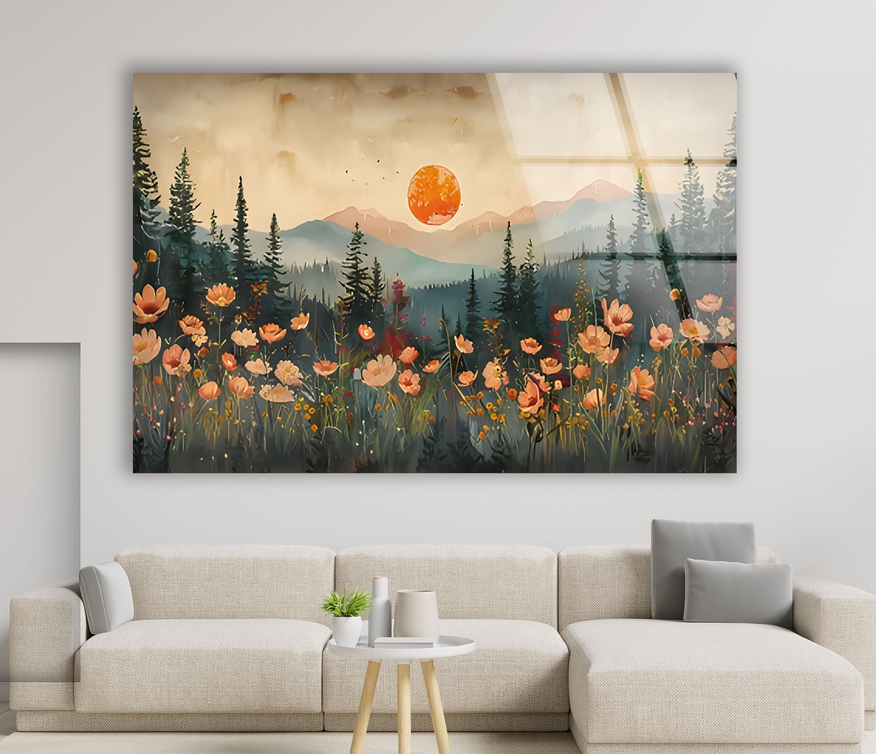 Blood Moon Sunset Glass Wall Art - Handmade Modern Home Decor for Living Room, Bedroom & Office - Perfect for Gifts & Interior Design