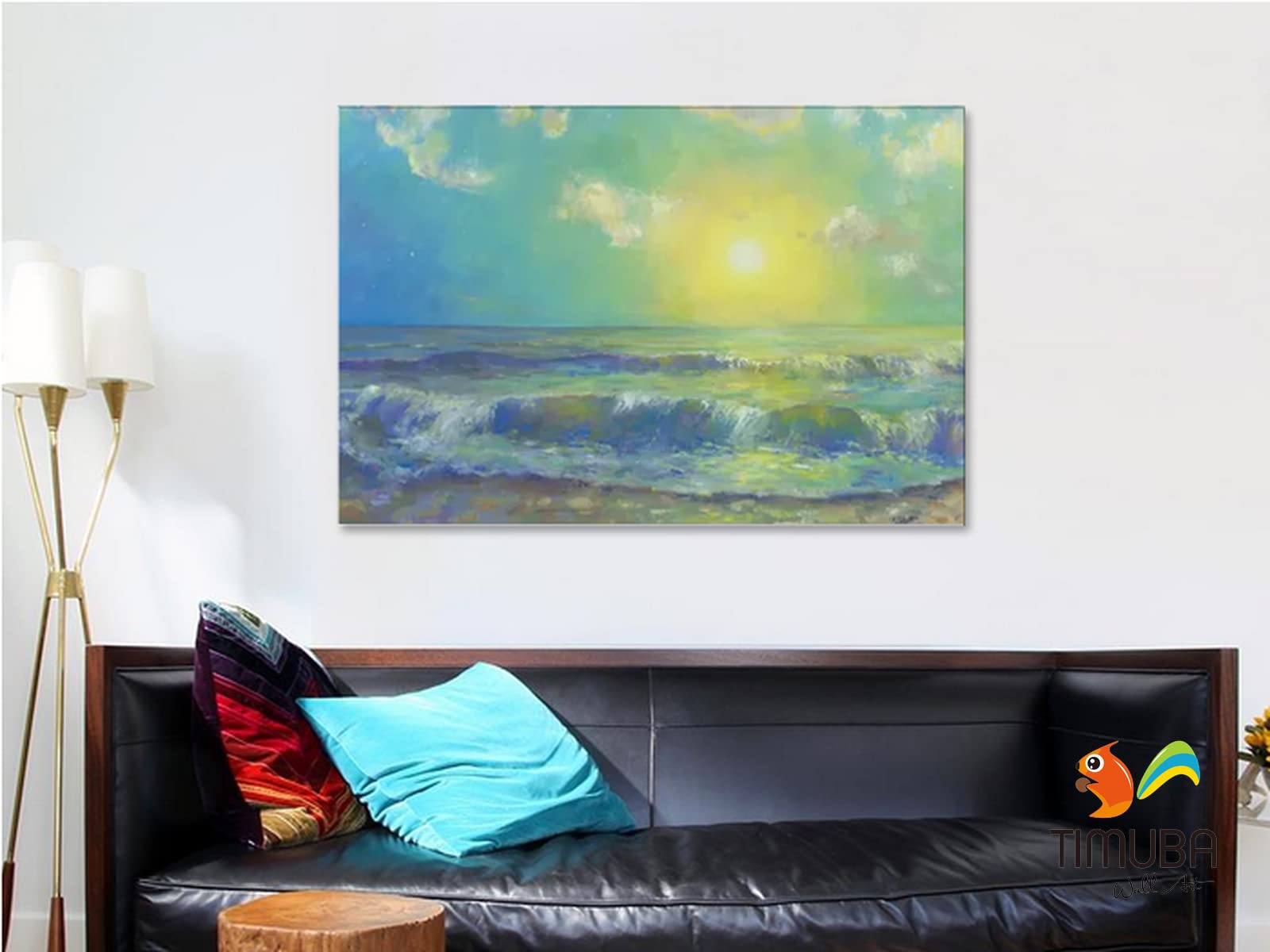 TIMUBA Ocean Wall Art Canvas Print - 32x48 Inch Abstract Beach Sunset Painting for Bathroom & Living Room Decor - Waterproof Bathroom Wall Art, Coastal Home Decor, Modern Office Wall Decor