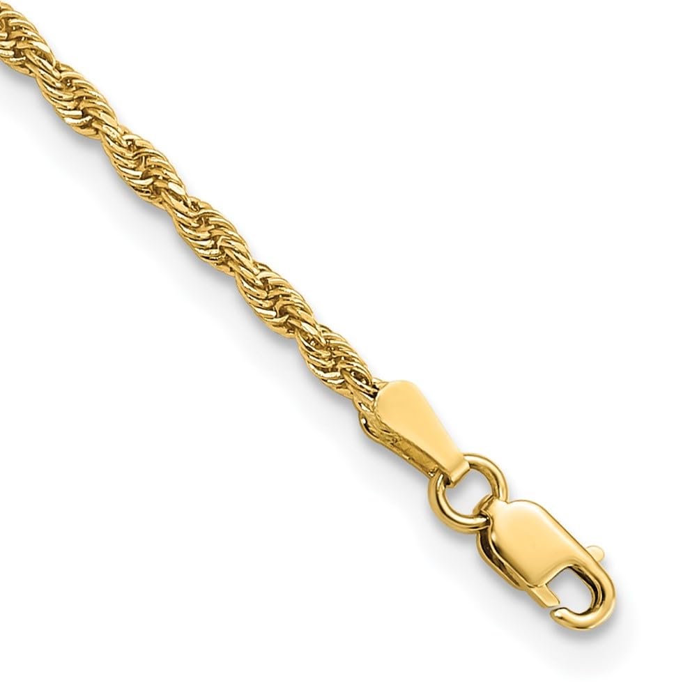 14K Yellow Gold 2mm Diamond-Cut Rope Chain Anklet for Women - Dainty & Elegant Ankle Bracelet - Perfect for Beach, Parties & Everyday Wear