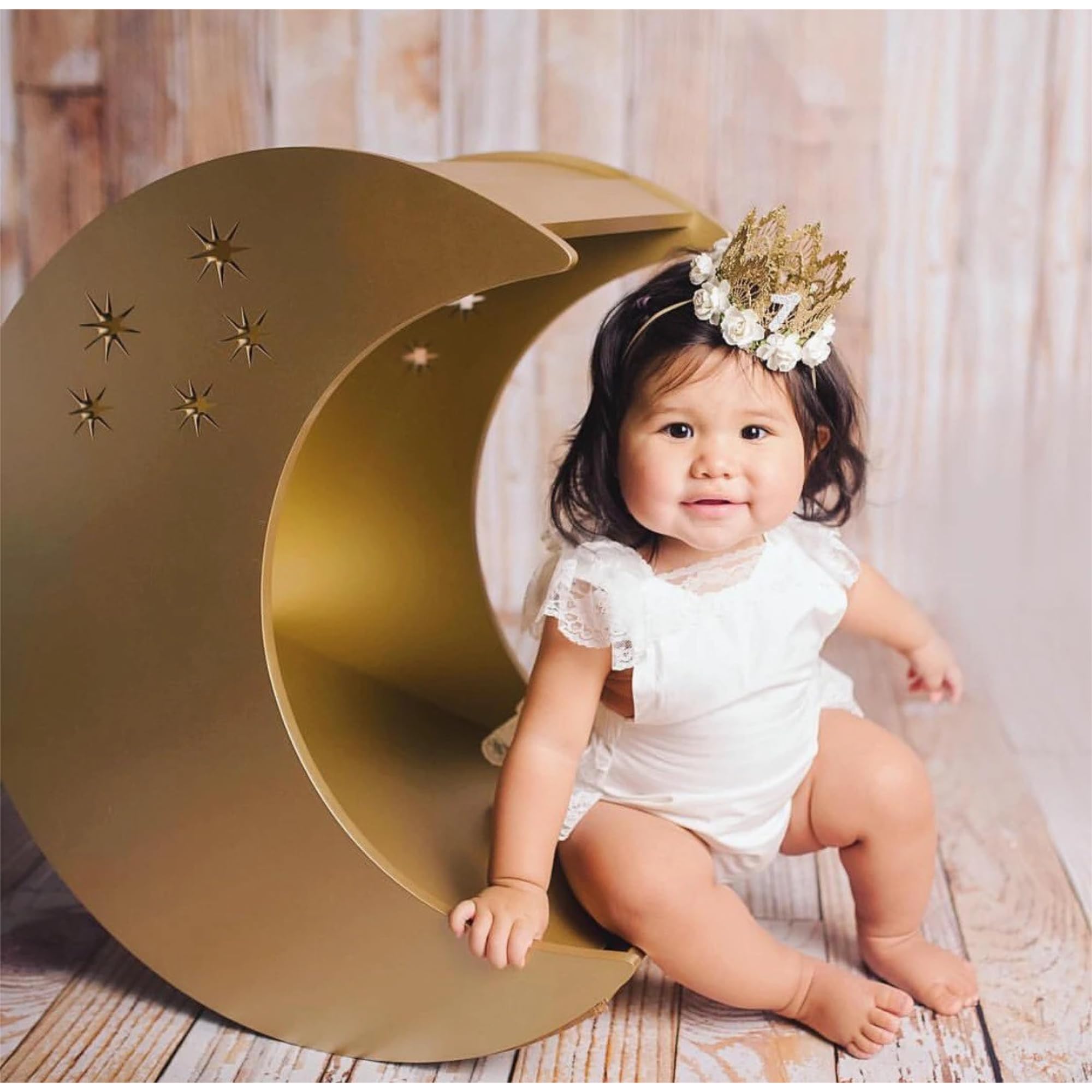 LOVECRUSH 1st Birthday Gold Lace Crown with White Roses - Number One Birthday Tiara for Baby Girls & Toddlers | Perfect for 1st Birthday Parties, Photo Shoots & Special Occasions