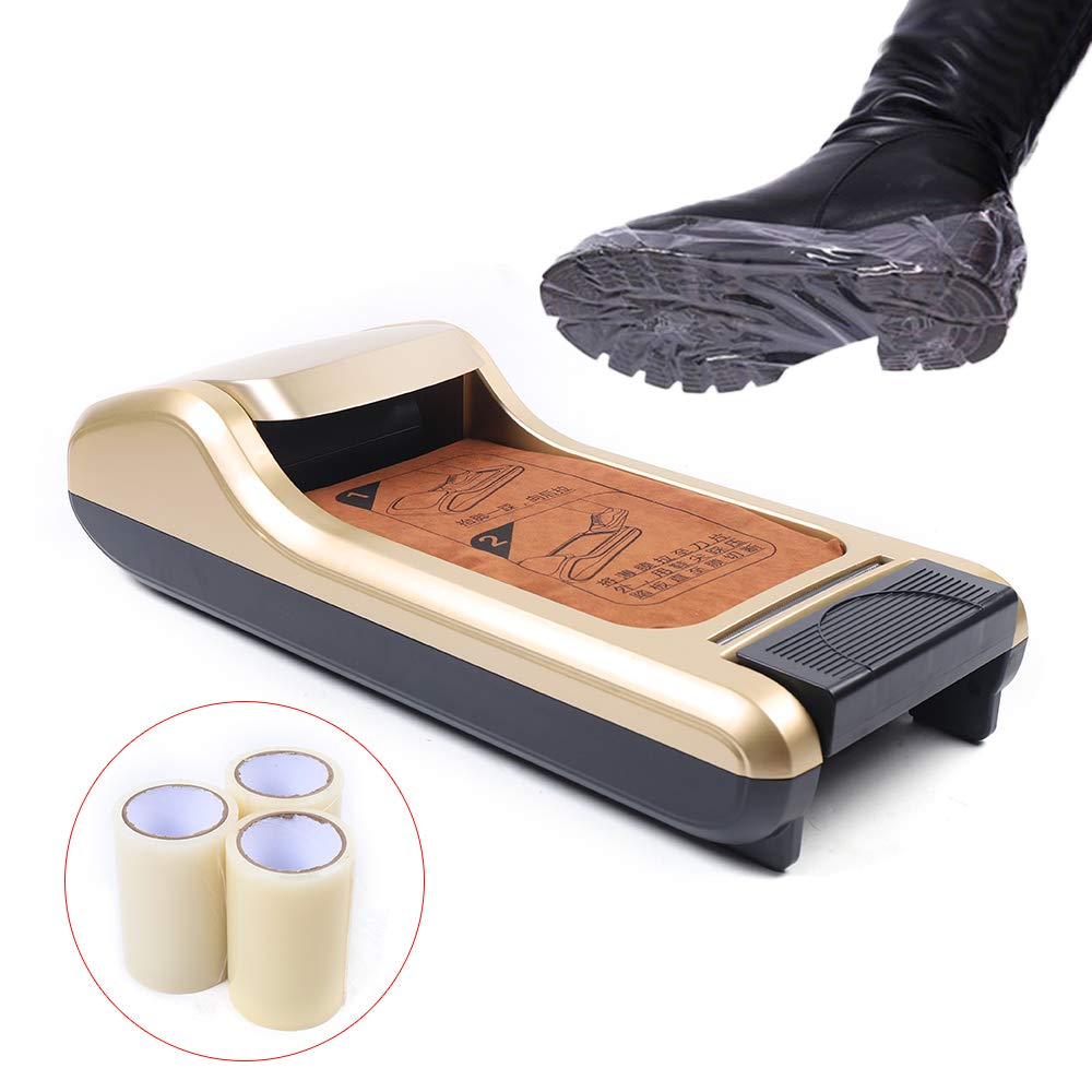 Automatic Shoe Cover Dispenser Machine with 200 Disposable Shoe Covers - Gold | Sanitary Footwear Protection for Hospitals, Clinics, Home & Office Use