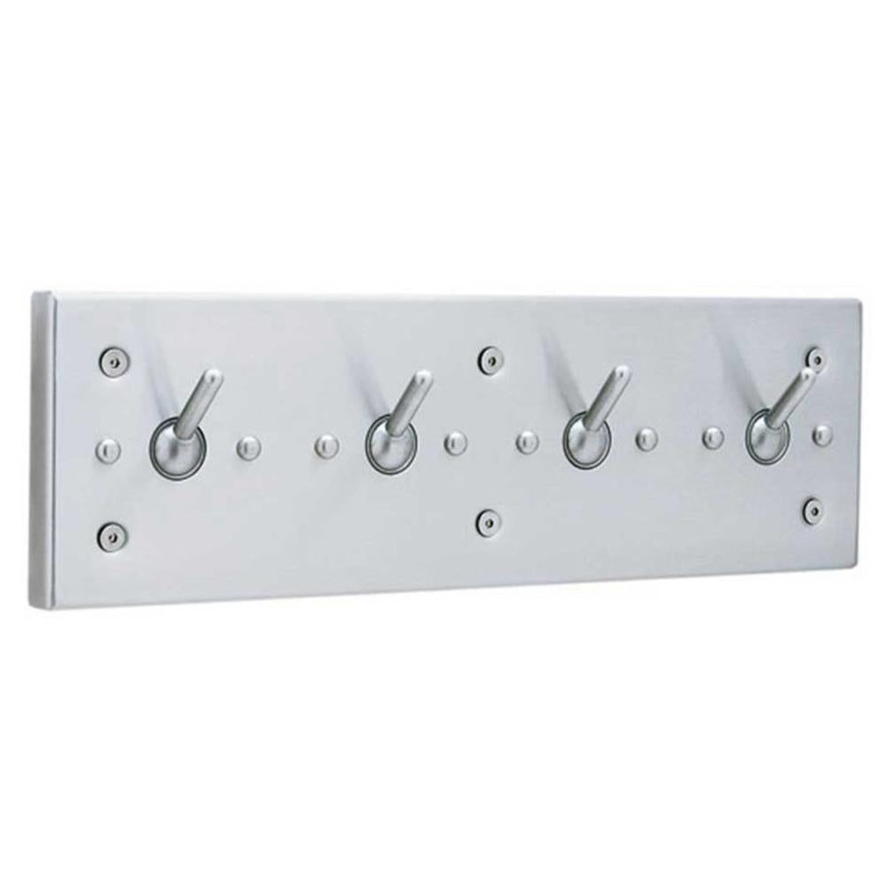 Bobrick B985 Heavy-Duty 4-Strip Clothes Hook - Vandal-Resistant Surface Mount Satin Finish for Lockers, Gyms & Public Restrooms