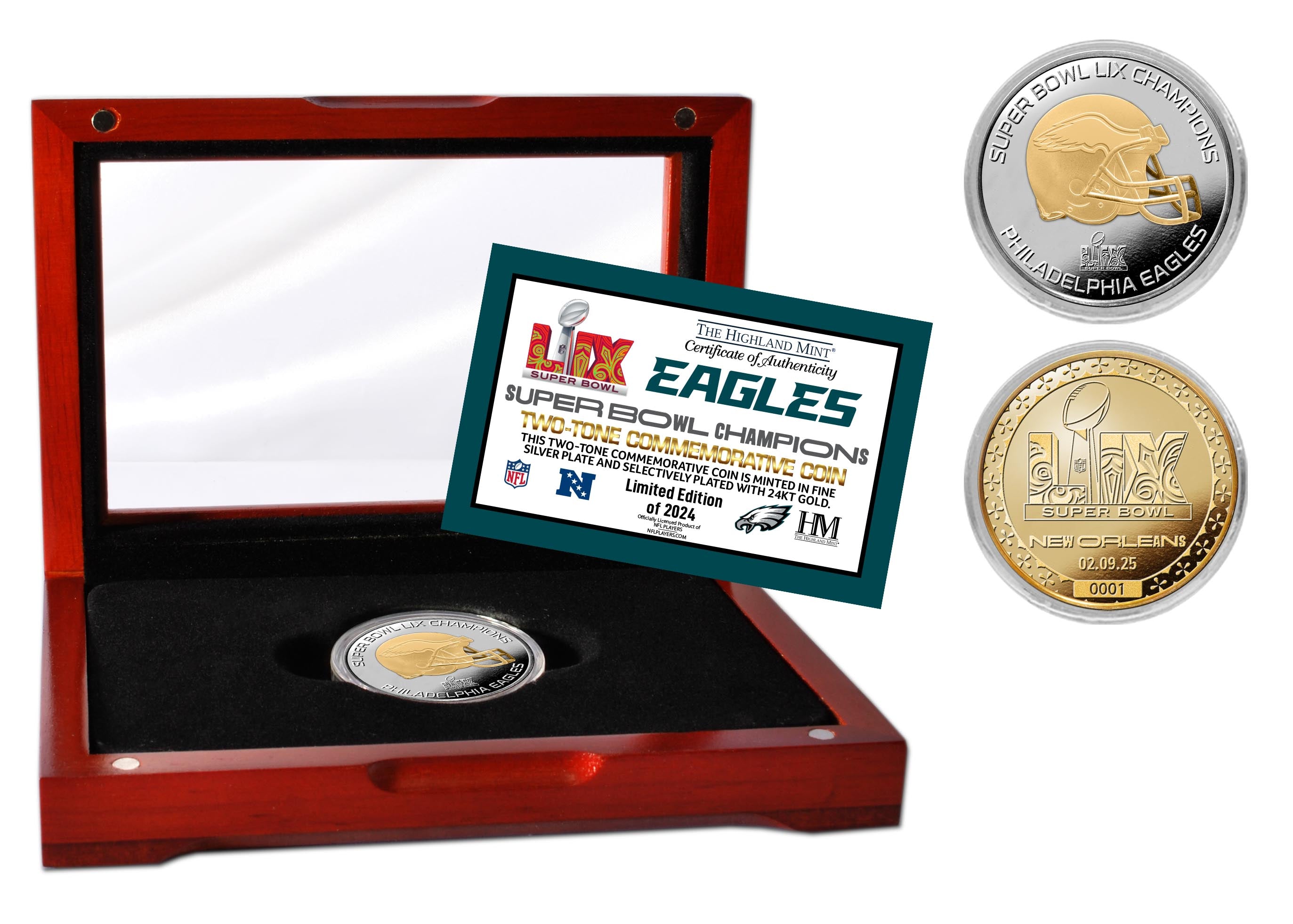 Philadelphia Eagles Super Bowl LIX Champions Commemorative Gold & Silver Two-Tone Flip Coin - Perfect for Game Day Collectibles, Sports Memorabilia Display, and Eagles Fan Gifts