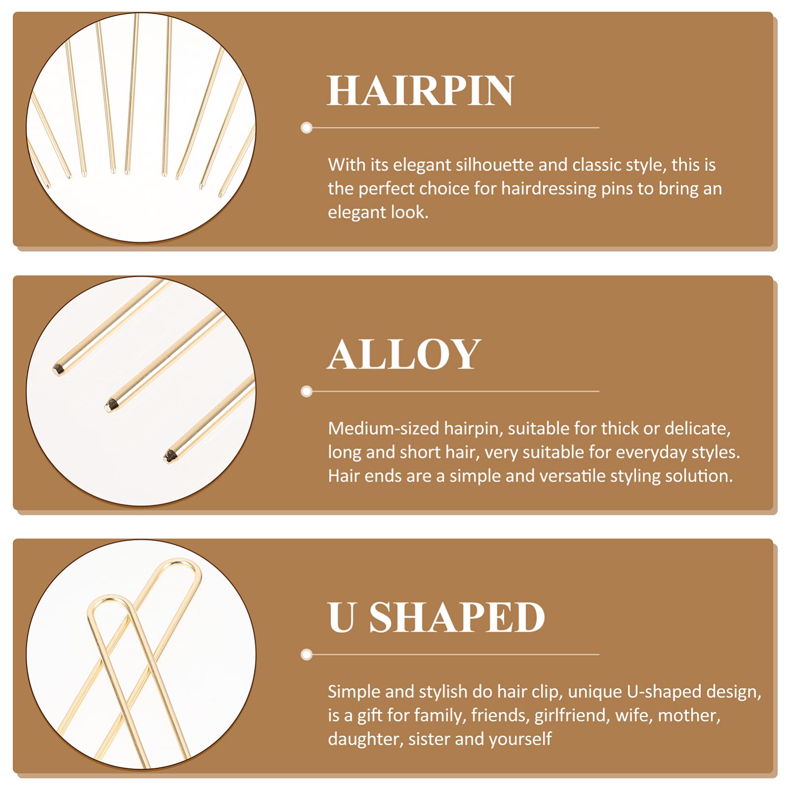 Beaupretty 10pcs U Shaped Bobby Pins - Golden Hair Clips for Buns, Updos & Wedding Hairstyles | Bridal Hair Accessories for Women (Hair Forks Included)