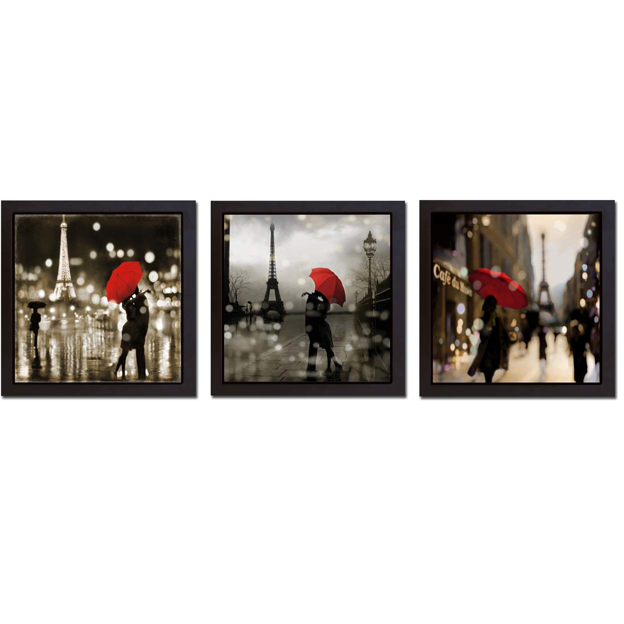 Kate Carrigan Paris Themed 3-Piece Premium Canvas Art Set - 'A Paris Kiss', 'A Paris Romance', 'A Paris Stroll' - 20x20 Inch Gallery-Wrapped Giclee Prints with Black Floater Frames (Ready to Hang) - Perfect for Living Room, Bedroom or Office Wall Decor