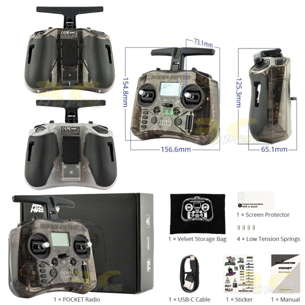 RadioMaster ELRS POCKET 2.4GHz Radio Transmitter Controller with Built-in Battery - Compact & Lightweight RC Controller for FPV Drones, RC Cars, and DIY Robotics Projects