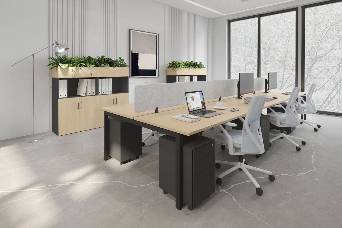 Quadro Square Legs 6 Person Office Workstation - 1800L x 700W Modular Desk System for Collaborative Workspaces, Home Offices & Coworking Spaces