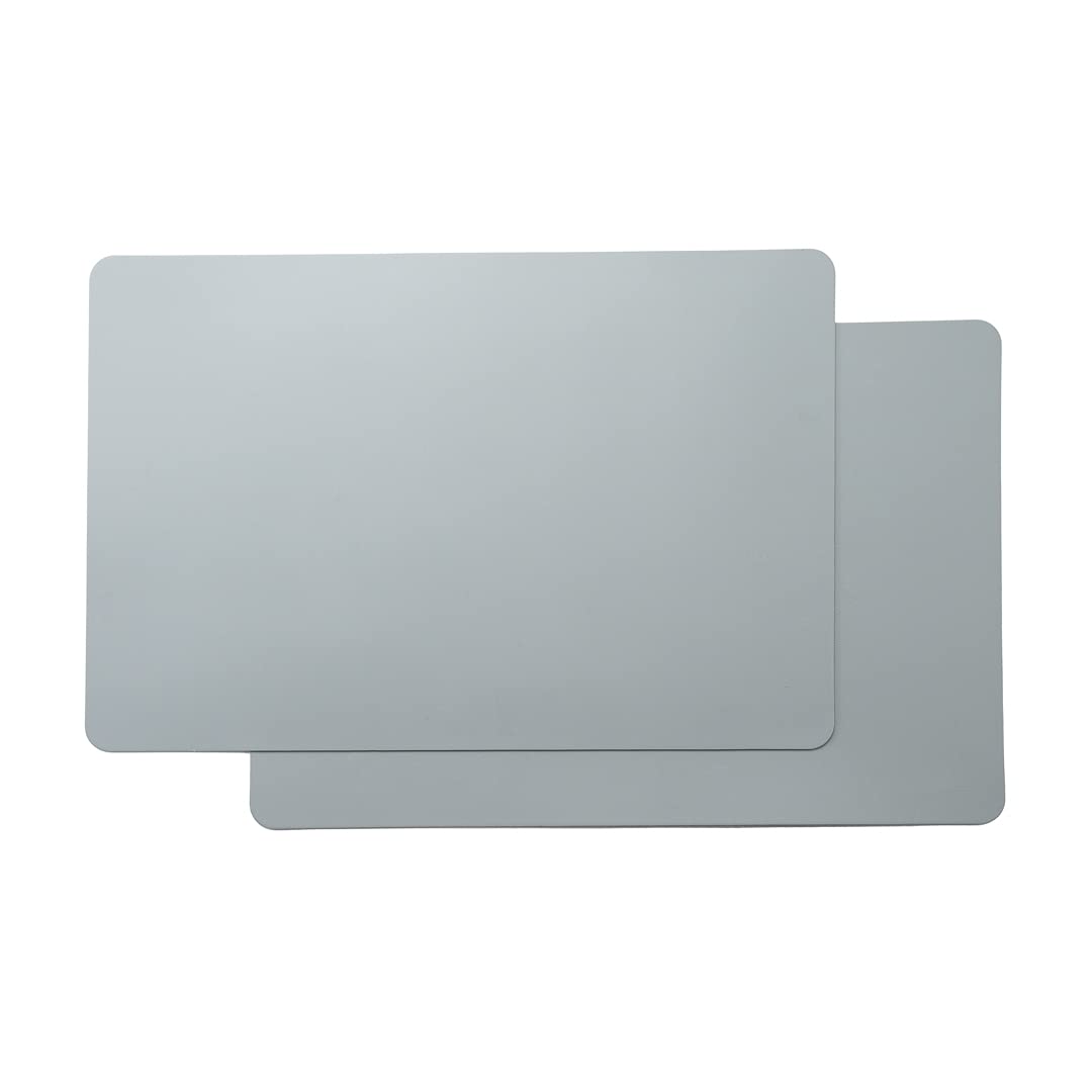 16 Inch Table Placemats Set of 6 - Stain-Resistant Embossed Vinyl Placemats with Leather-Like Feel for Dining Tables, Kitchen, Restaurant & Home Use - Gray Rectangular Surface Protectors