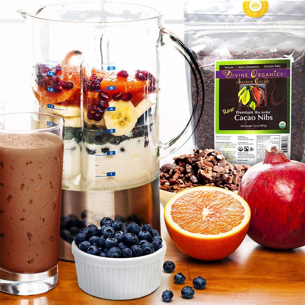 Divine Organics Raw Organic Cacao Nibs - USDA Certified, Premium Rio Arriba Origin - Rich in Magnesium & Antioxidants - Perfect for Smoothies, Baking, Healthy Snacks, Salads & Trail Mixes - Great Chocolate Chips Alternative (32oz Bulk Pack) - Ideal for Home Cooking, Vegan Recipes & Energy Boosting Snacks