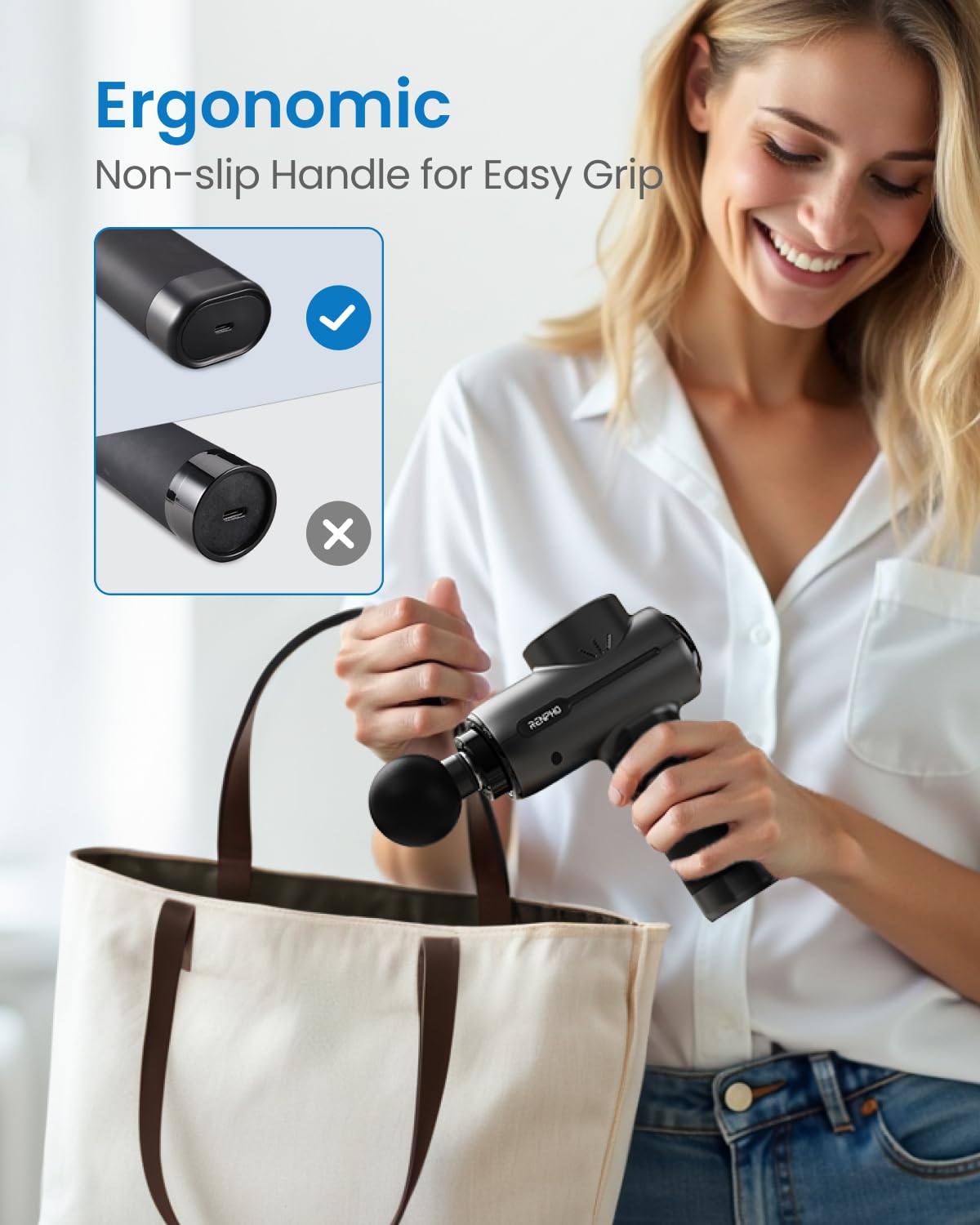 Renpho Deep Tissue Massage Gun - Portable Percussion Muscle Massager for Back, Neck & Shoulder Pain Relief | FSA/HSA Eligible | Perfect for Athletes, Gym Recovery & Home Use | Includes Travel Case - Ideal Mother's Day Gift for Men & Women