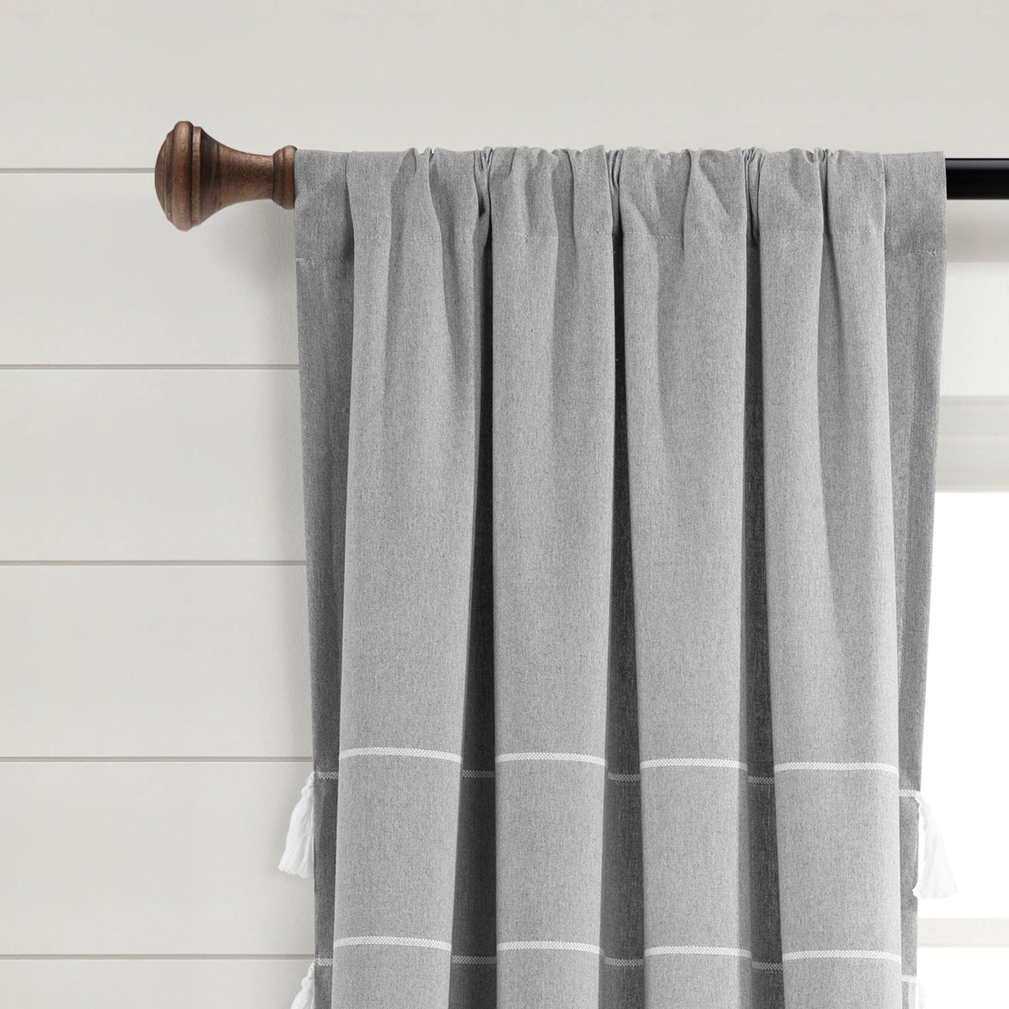 Farmhouse Boho Stripe Woven Tassel Window Curtains - Yarn Dyed Recycled Cotton Blend Panel Set (2 Pack) for Living Room, Bedroom & Dining Room Decor