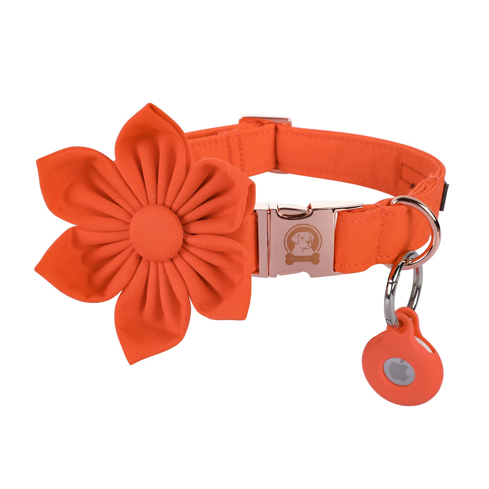 Mr. Chubbyface Solid Dog Collar with Flower - Airtag Holder, Stylish & Durable Collar for Small, Medium & Large Dogs - Perfect for Spring & Summer Walks, Pet Fashion Accessory for Male & Female Dogs