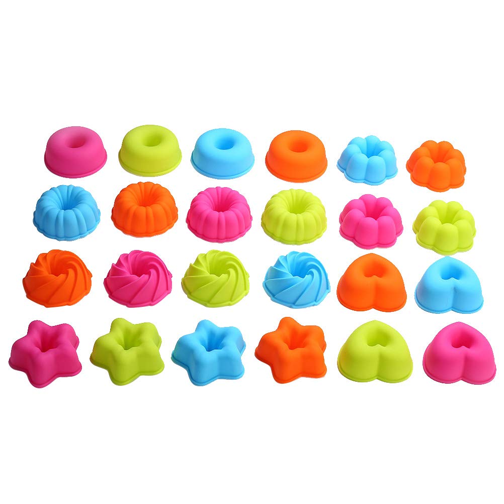 Cabilock 24-Piece Reusable Silicone Muffin Cups Set - Non-Stick Baking Cupcake Liners for Home Baking (6 Shapes) - Perfect for Muffins, Cupcakes & Party Desserts