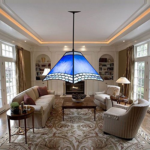 Tiffany Sky Blue Glass Pendant Light - Mediterranean Style Porch, Corridor & Balcony Ceiling Lamp - Elegant Dining Room Hanging Lighting Fixture for Home & Outdoor Decor
