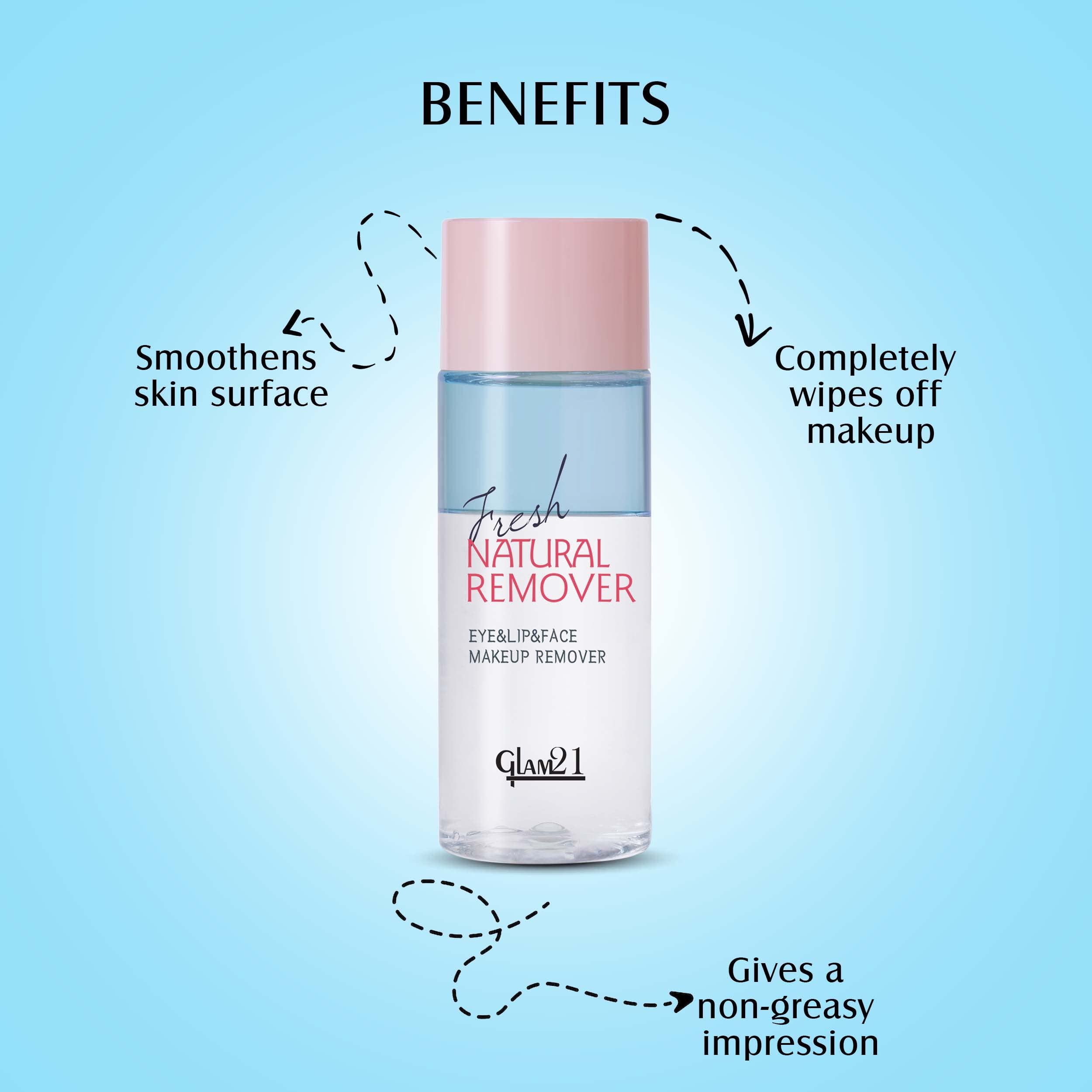 Glam21 Gentle Makeup Remover for Waterproof & Long-Lasting Makeup | Oil-Free, Non-Greasy Formula | Soothes & Hydrates Skin | 3.4 fl oz (100mL) | Perfect for Sensitive Skin & Daily Use | Ideal for Removing Mascara, Eyeliner & Foundation