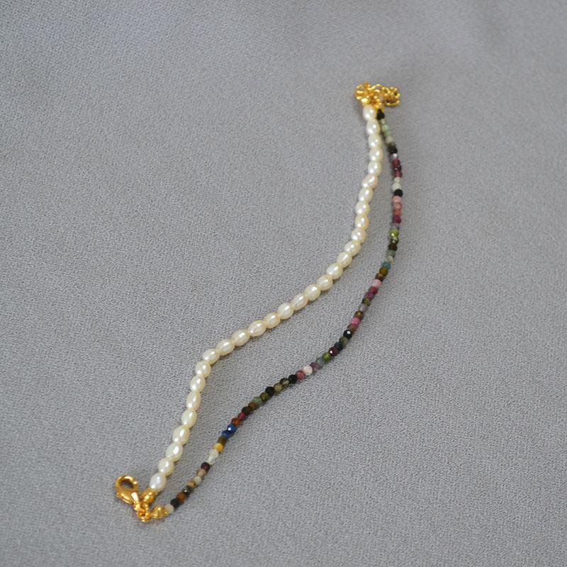 Freshwater Orzo Pearl & Colorful Tourmaline Beaded Bracelet for Women - Elegant Handmade Jewelry Gift for Birthday, Wedding & Everyday Wear
