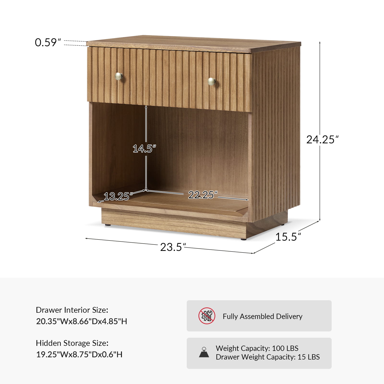 1 Drawer Nightstand with Open Shelf & USB Charging Station - Modern Bedside Table for Small Spaces, Bedroom, Living Room | Optional Types Available