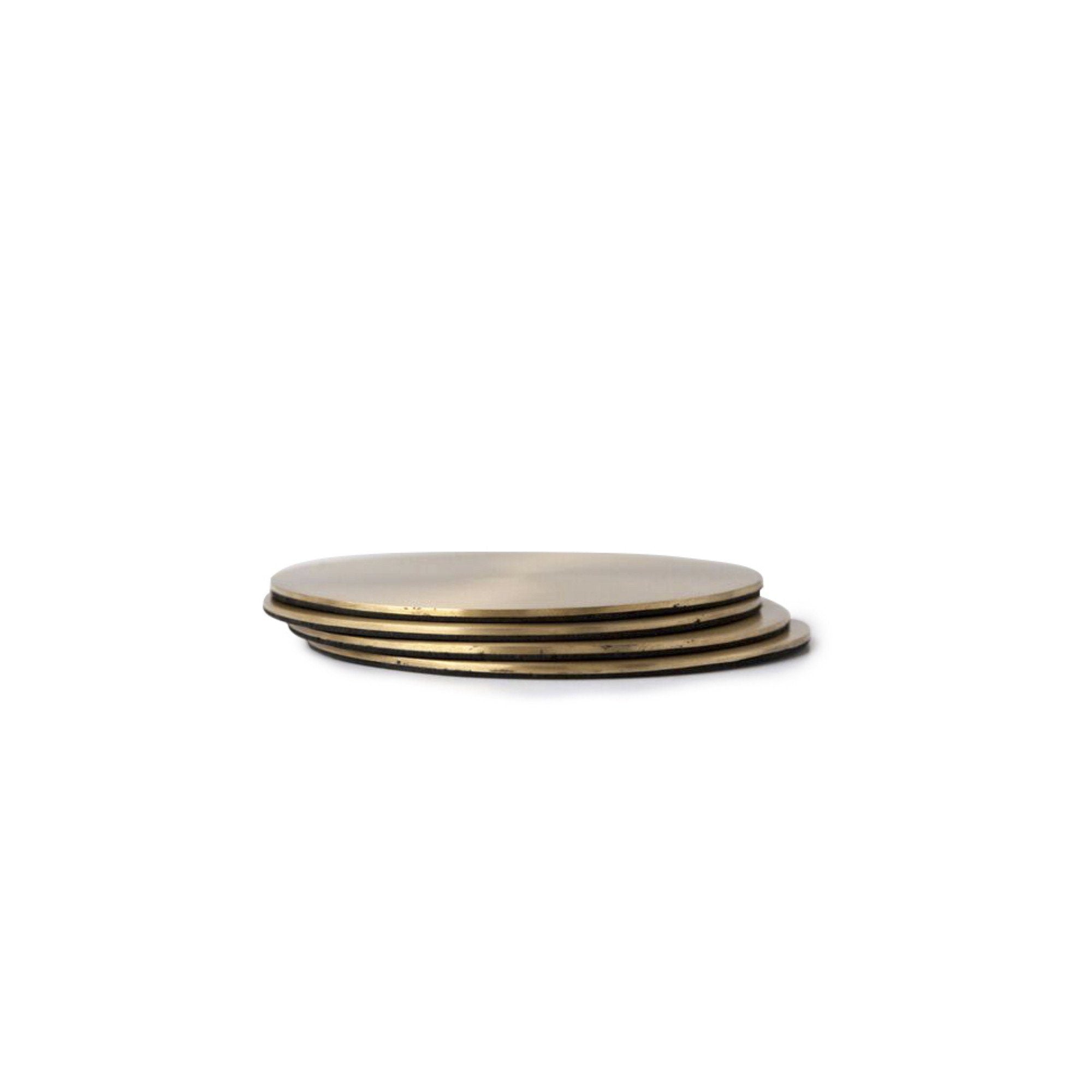 BEHR & CO Brass Geo Circle Coasters Set of 4 - Elegant Drink Coasters for Coffee Table, Bar, and Home Decor