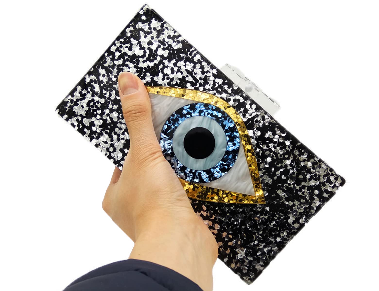 LETODE Women's Evil Eye Acrylic Clutch Purse - Glitter Evening Bag with Chain for Shoulder or Crossbody Wear | Perfect for Parties, Weddings & Night Out Accessories
