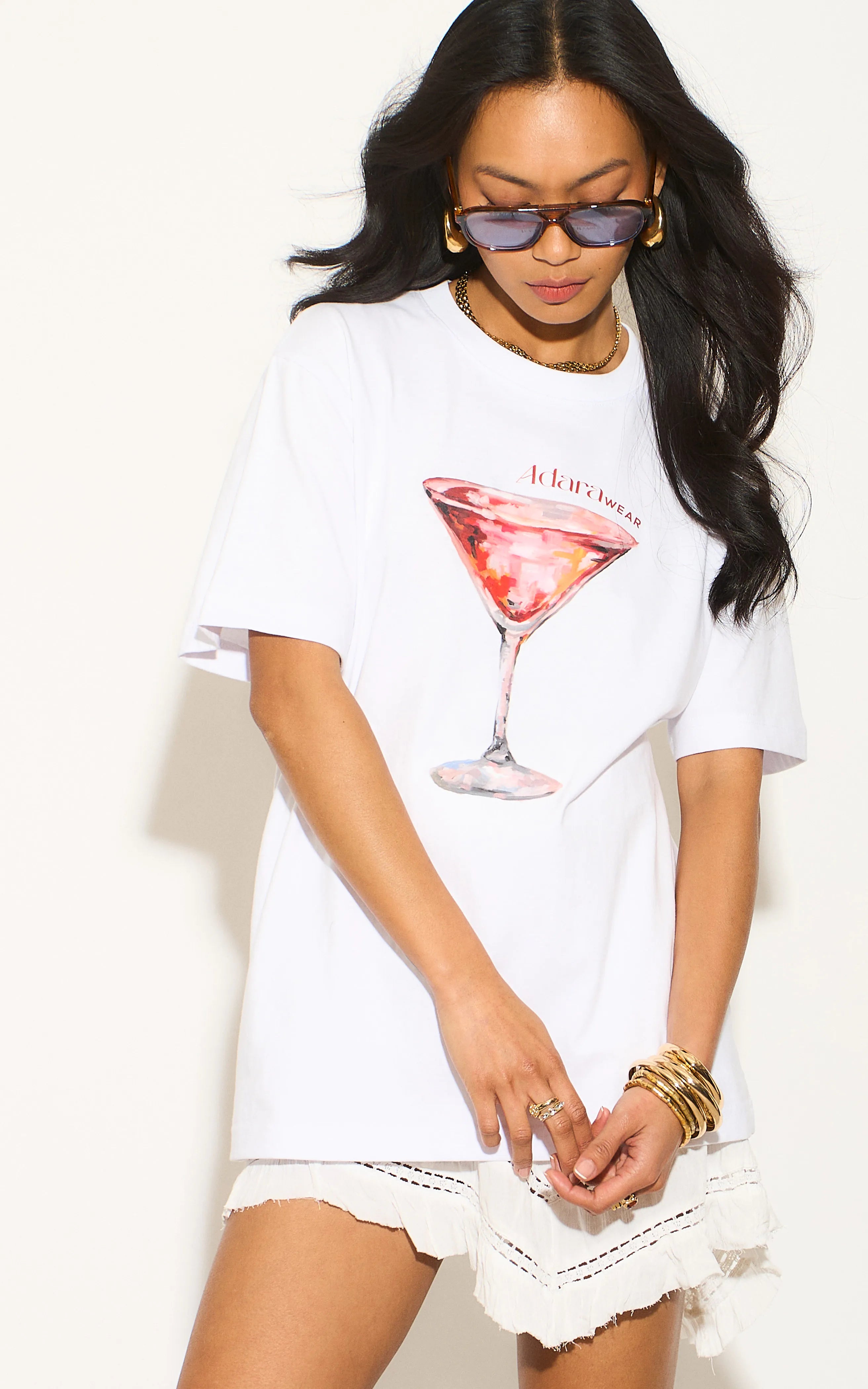 Exclusive White Cosmopolitan Cocktail Relaxed T-Shirt | Stylish Casual Wear for Parties & Nightlife