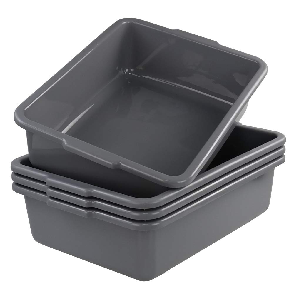 Kiddream 4-Pack 24 Quart Rectangle Bus Tubs - Durable Grey Plastic Commercial Food Storage Trays for Restaurants, Cafeterias & Kitchen Organization