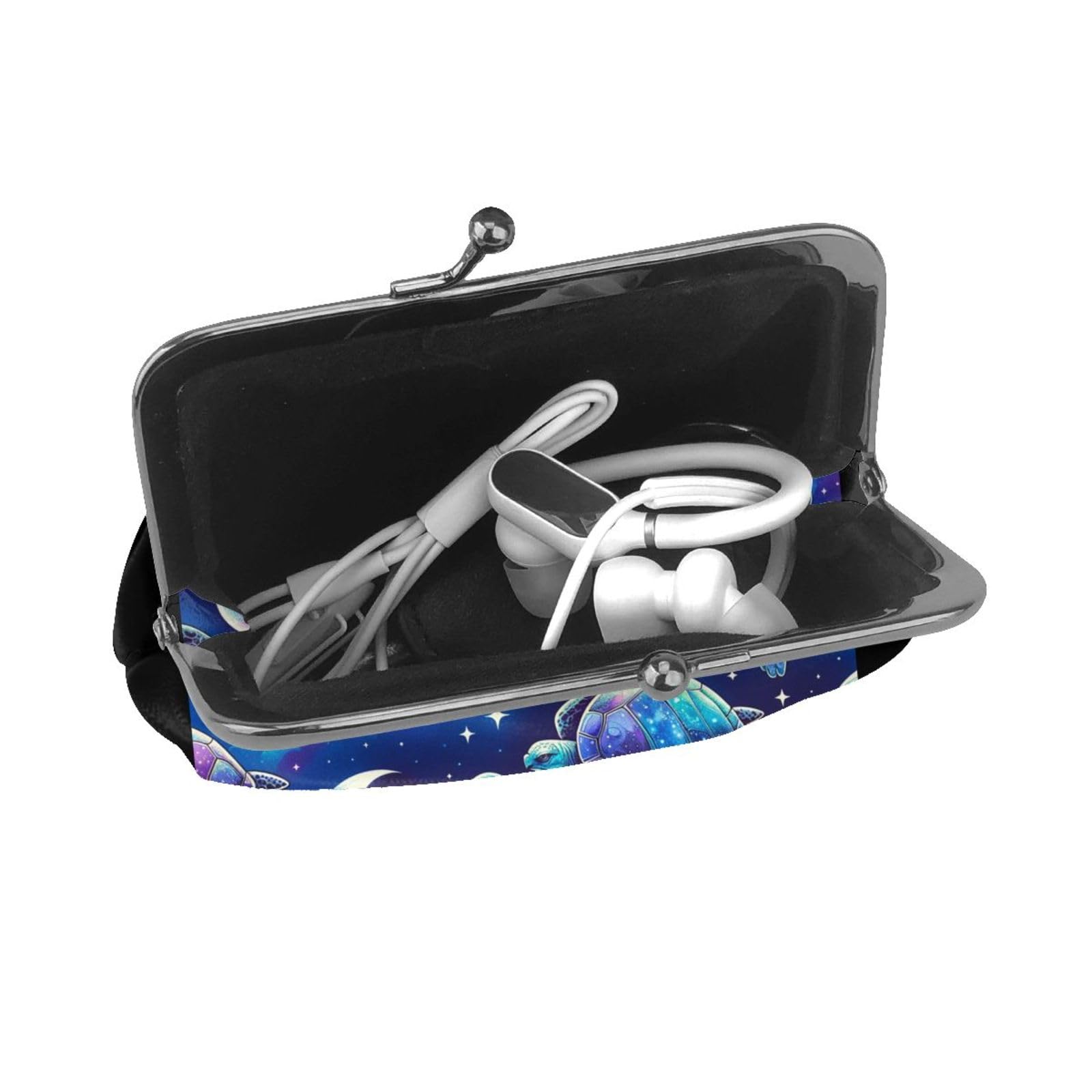 Stylish PU Leather Buckle Coin Purse - Turtle Moonlit Walk Galaxy Design - Girls' Kiss-Lock Change Wallet for Everyday Use, Gift Giving & Travel Accessories